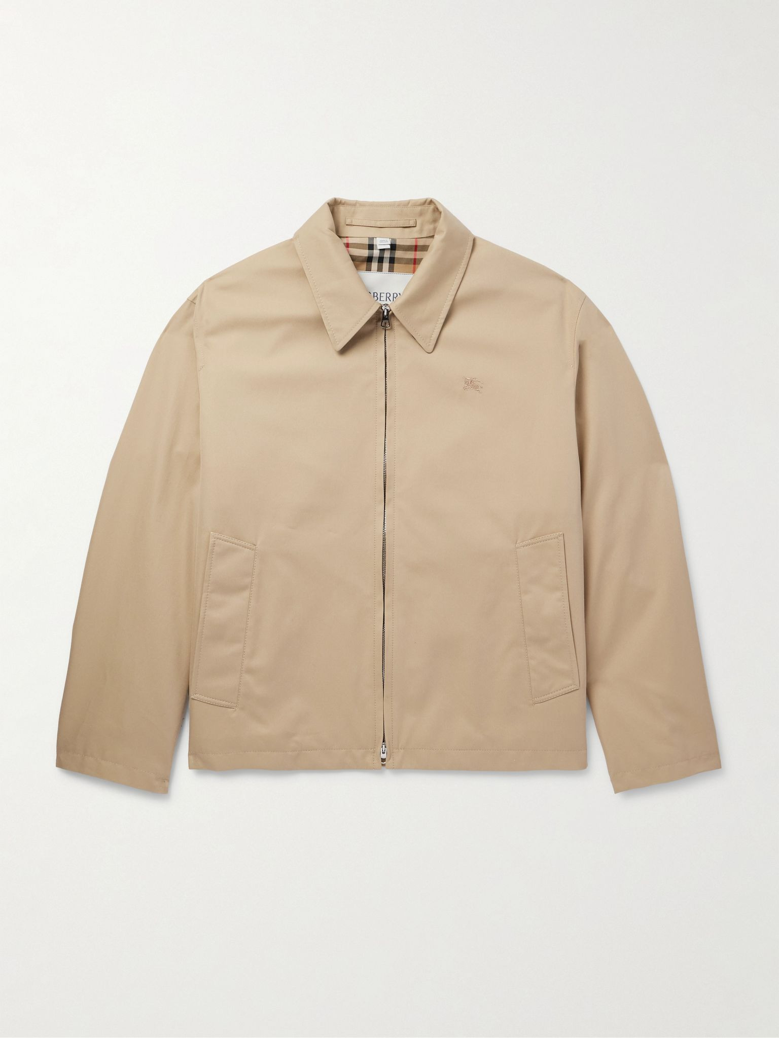 Logo-Embroidered Cotton-Gabardine Harrington Jacket Beige - 1