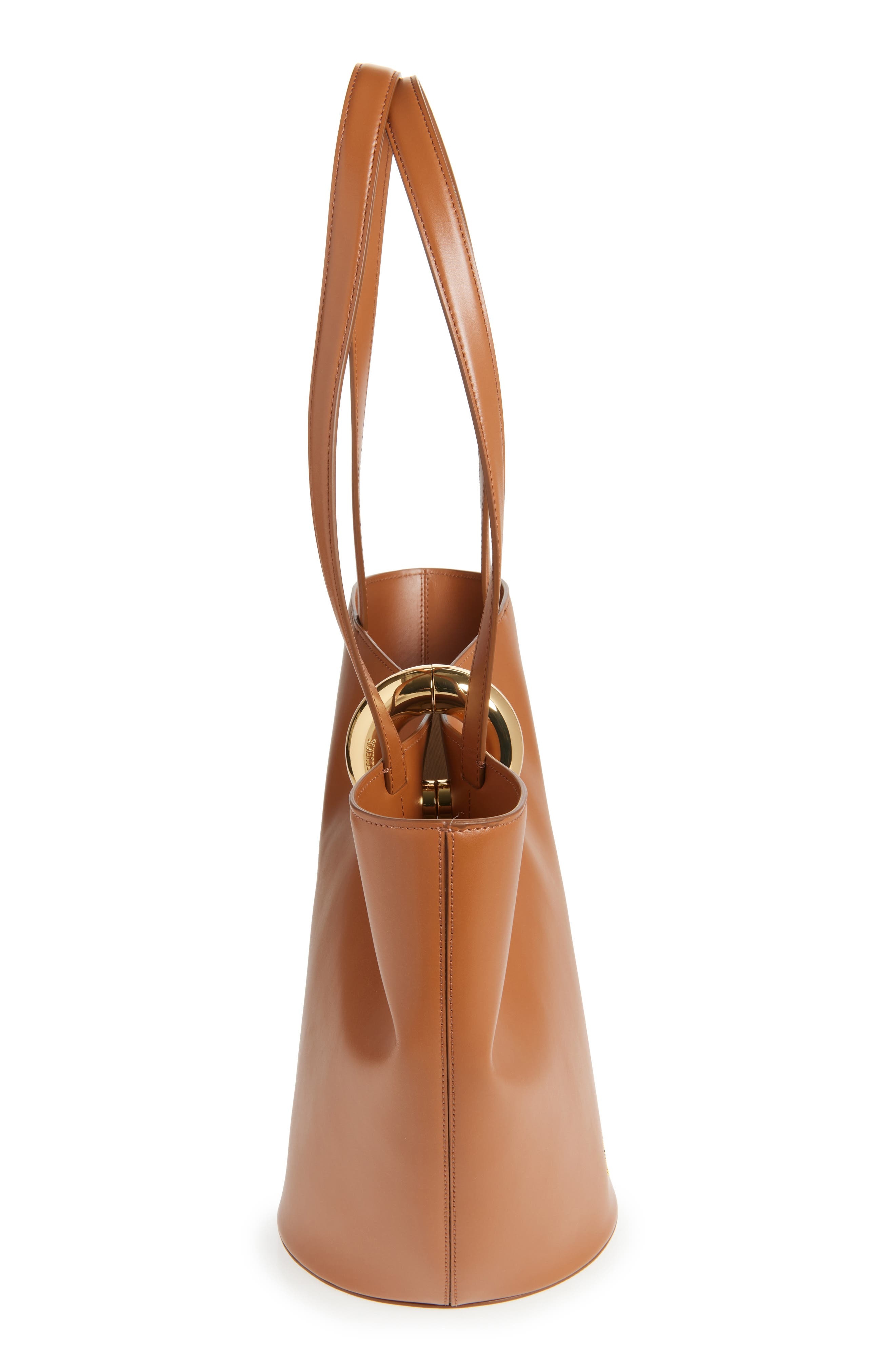 Jacquemus The Medium Bambola Asymmetric Leather Bucket Bag in Light Brown 810 at Nordstrom - 6