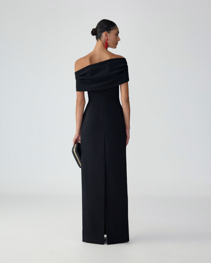 Draped Off-Shoulder Column Gown 3