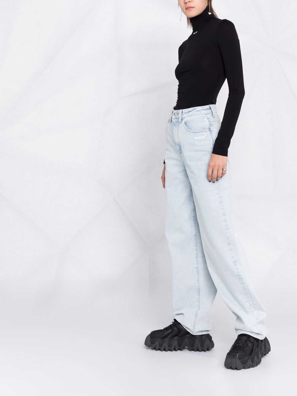 Diag-print wide-leg jeans - 4