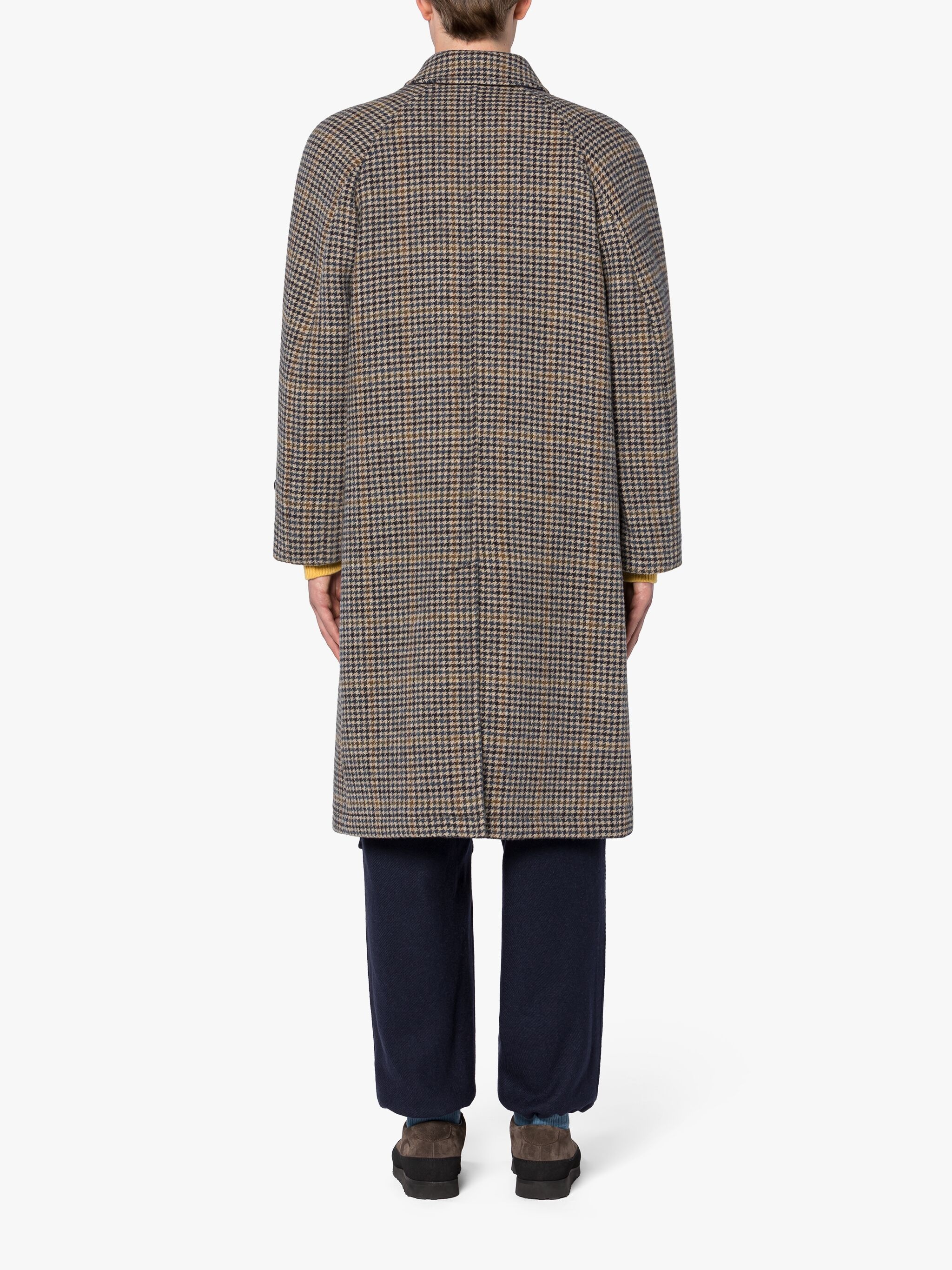 BOSTON NAVY CHECK WOOL OVERCOAT - 3