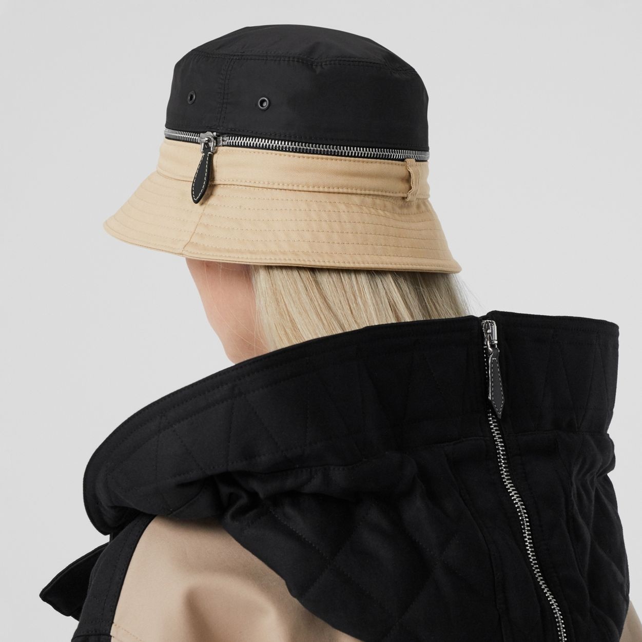 Zip Detail Nylon and Cotton Twill Bucket Hat - 3