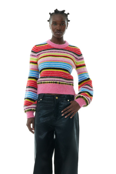 GANNI STRIPED SOFT WOOL O-NECK SWEATER outlook