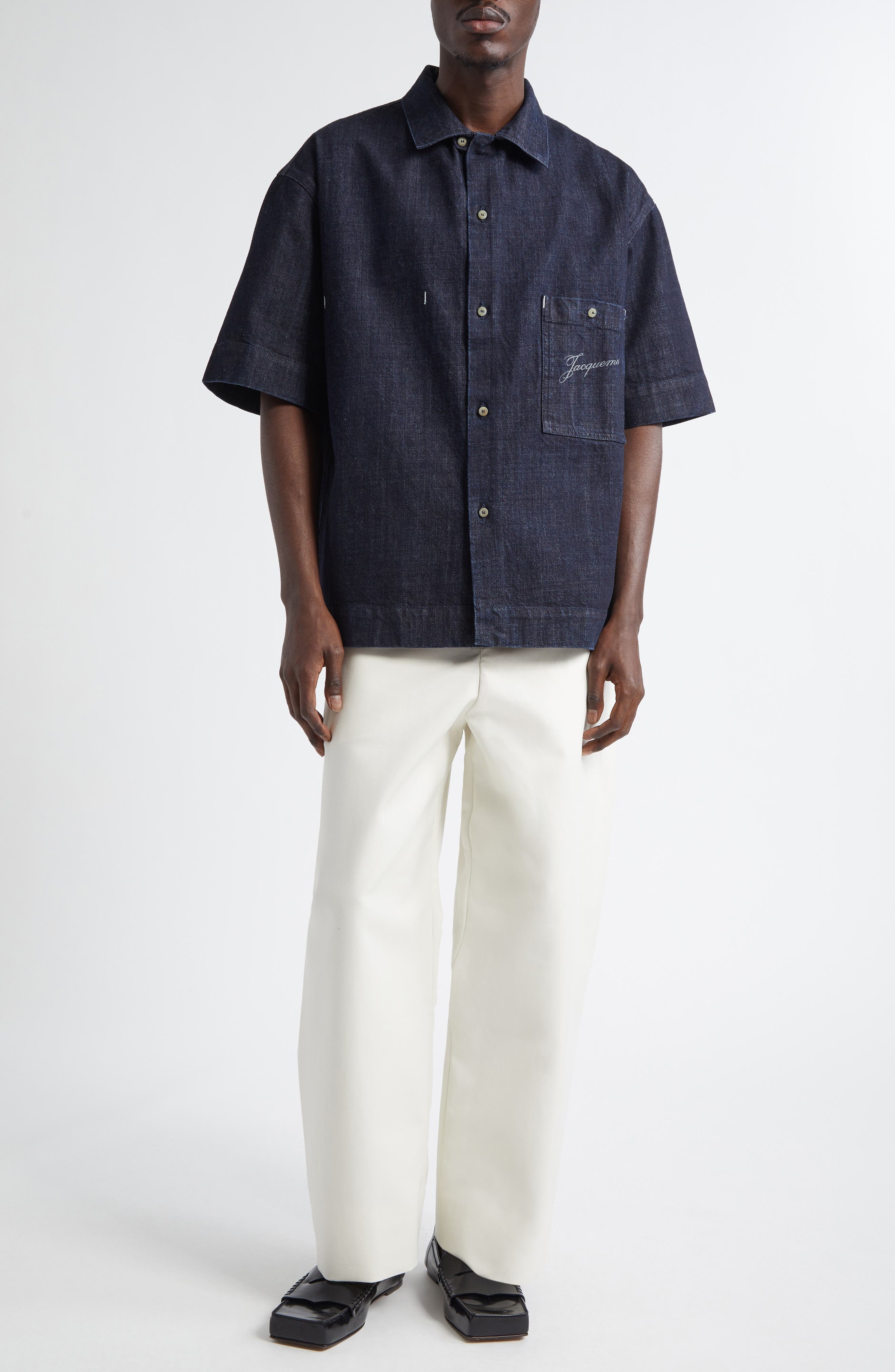 Jacquemus La Chemise de-Nîmes Aloe Denim Button-Up Shirt in Dark Navy at Nordstrom - 2