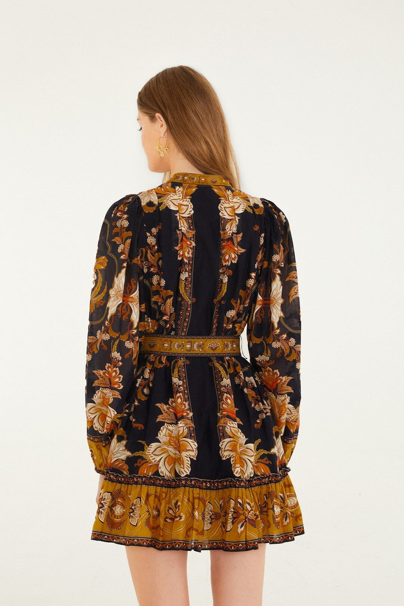 Black Majestic Garden Beaded Buckle Long Sleeve Mini Dress 3