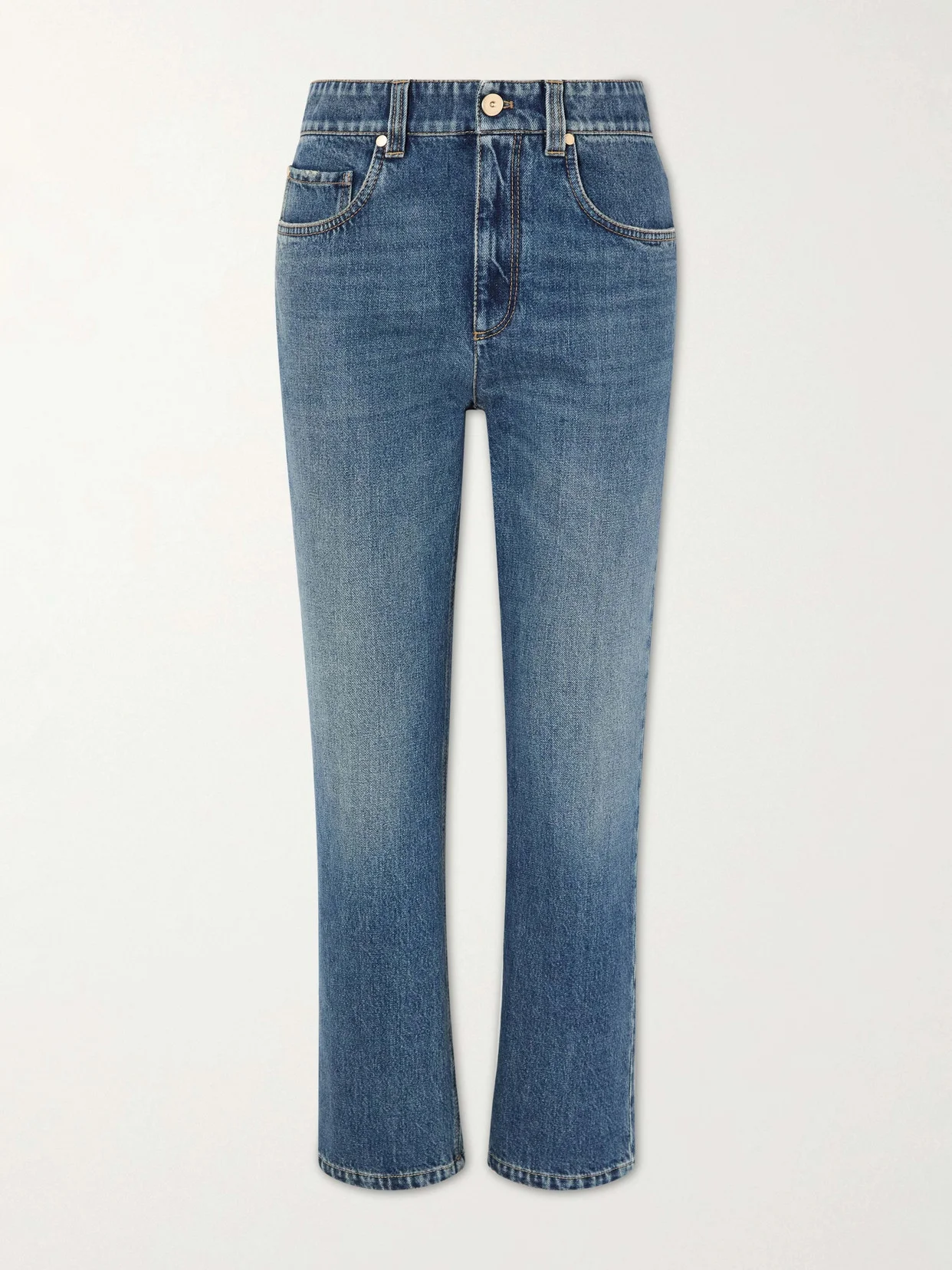 Cropped Bead-embellished Straight-leg Jeans - 1