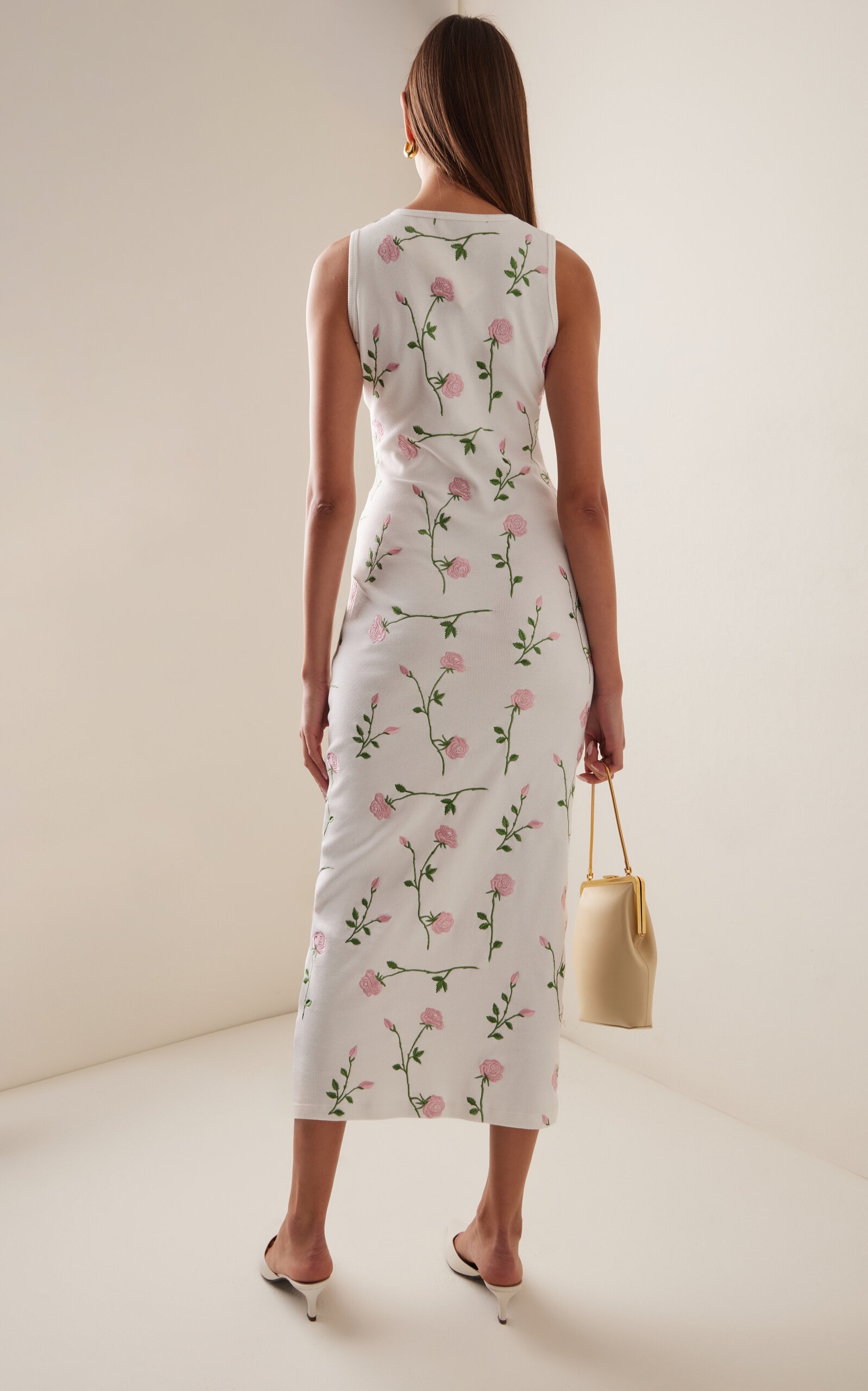 Embroidered Cotton-Blend Midi Dress off-white - 4