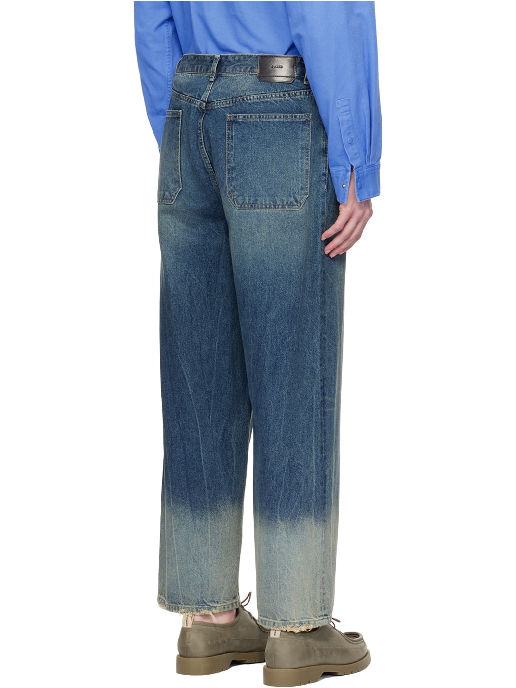Indigo Rough Washed Wide Jeans - 3