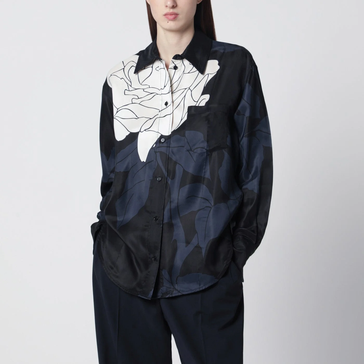 Navy blue shirt with floral pattern - 1