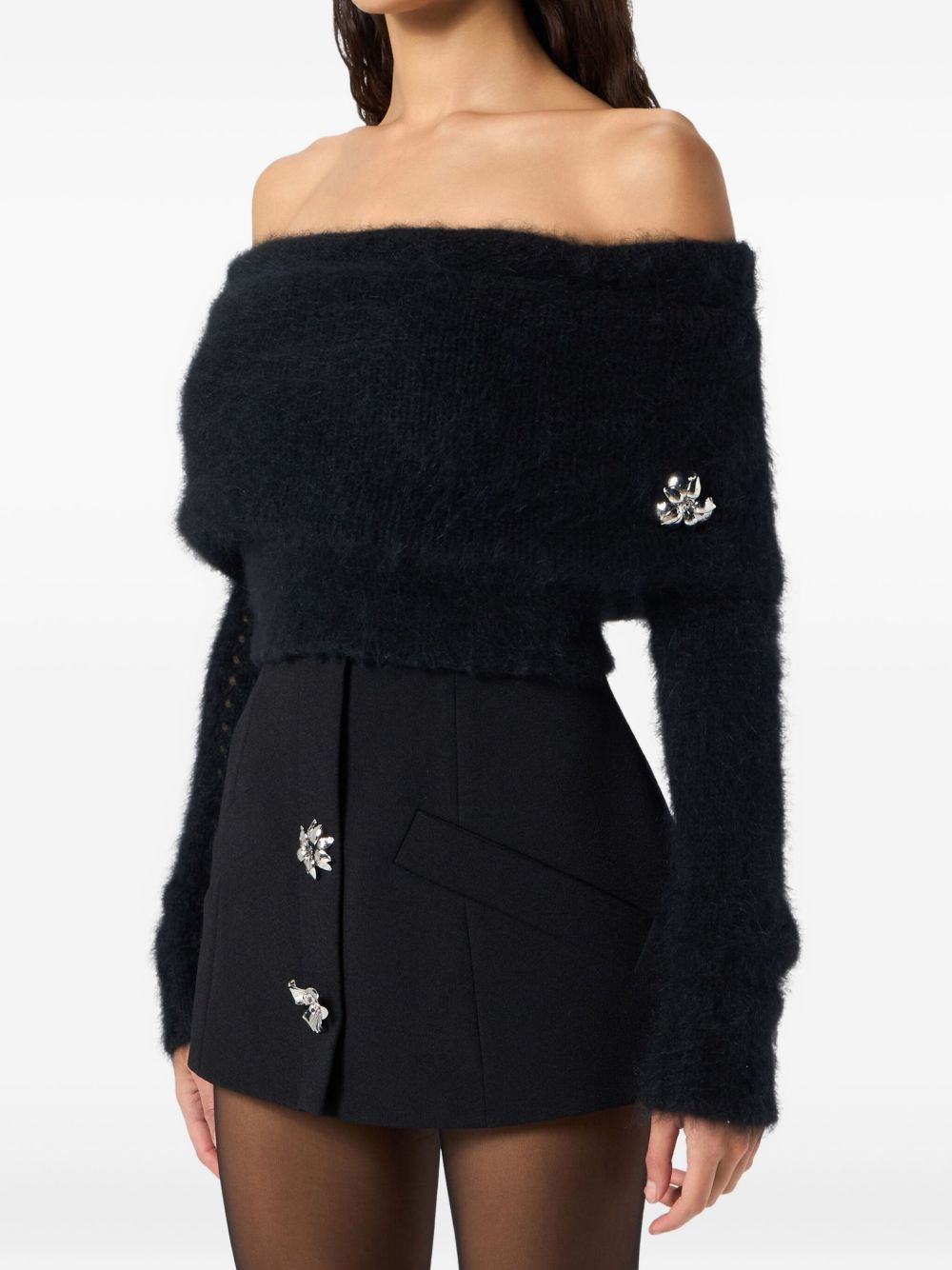 floral-appliqué off-shoulder top - 4