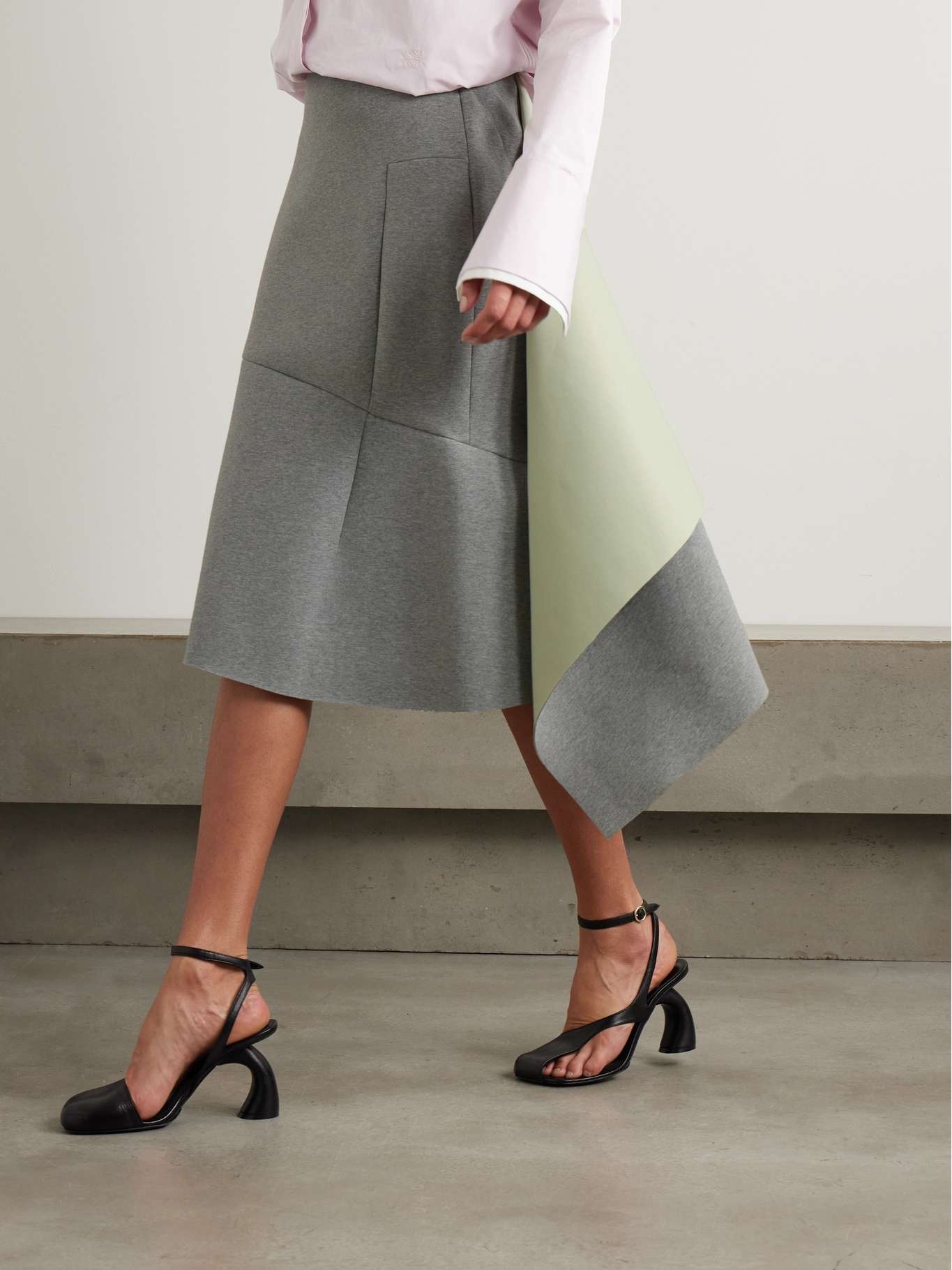 Wrap-effect cotton-blend ponte midi skirt - 3