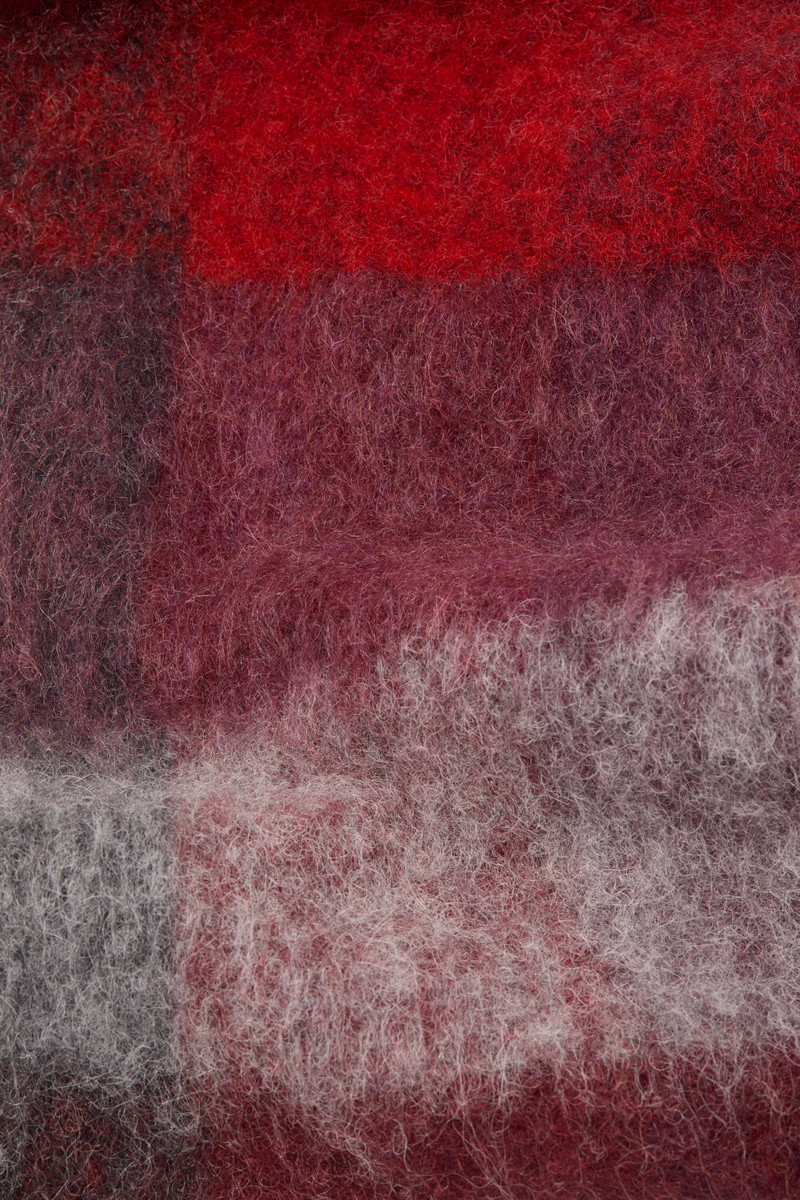 Mohair checked scarf - Red/black 3