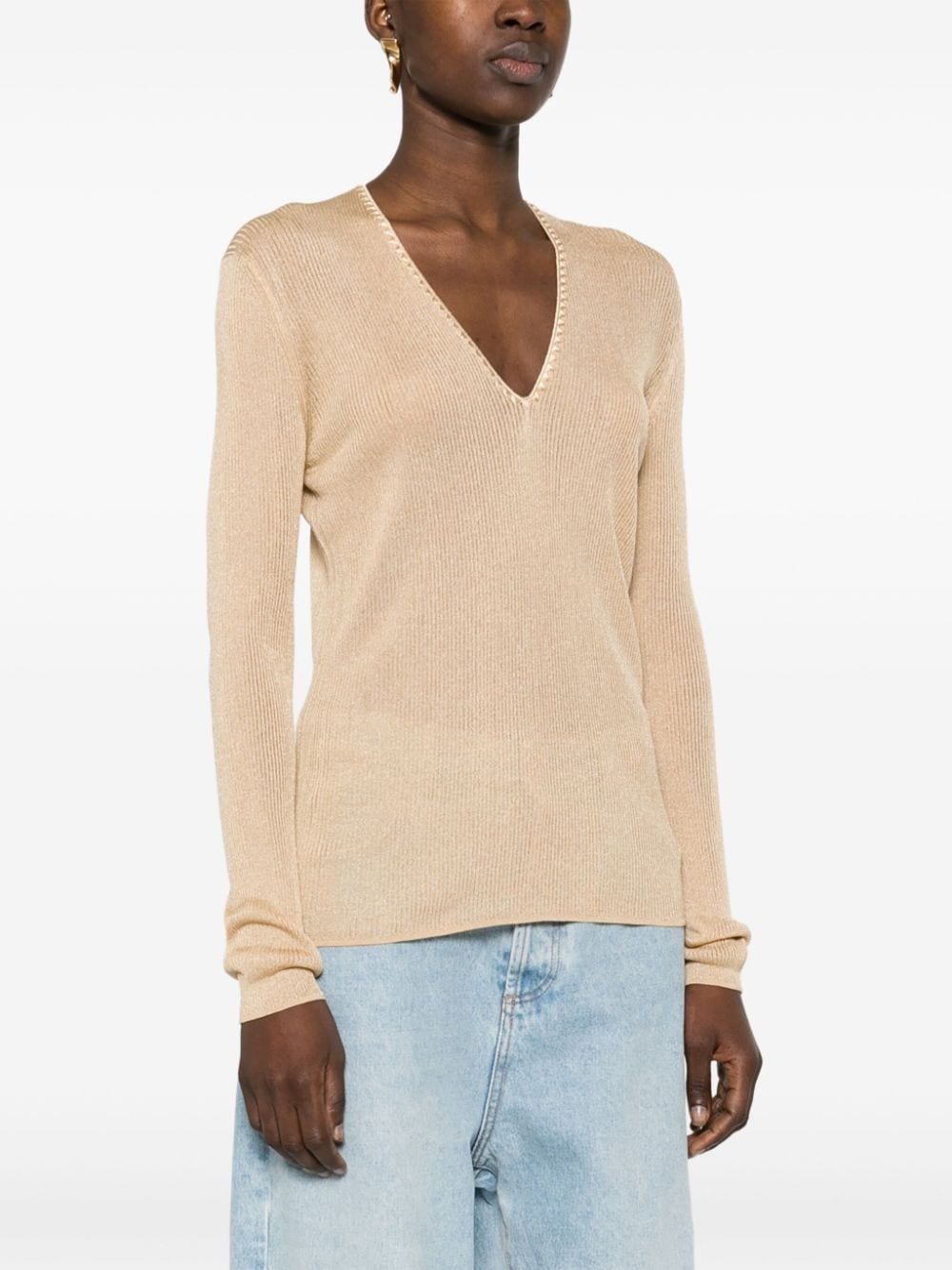 ribbed V-neck jumper - 3
