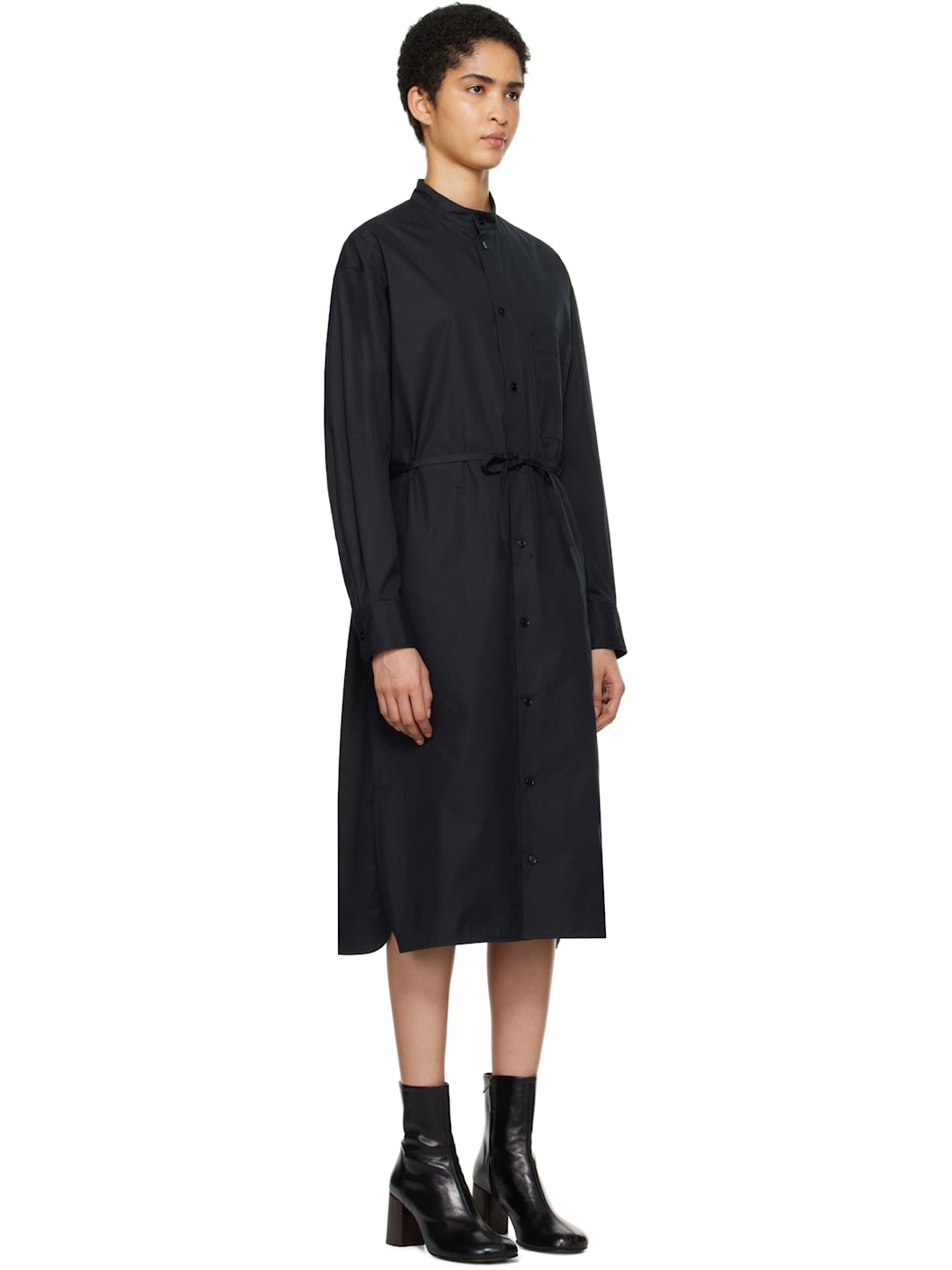 Black Drawstring Shirt Midi Dress - 2