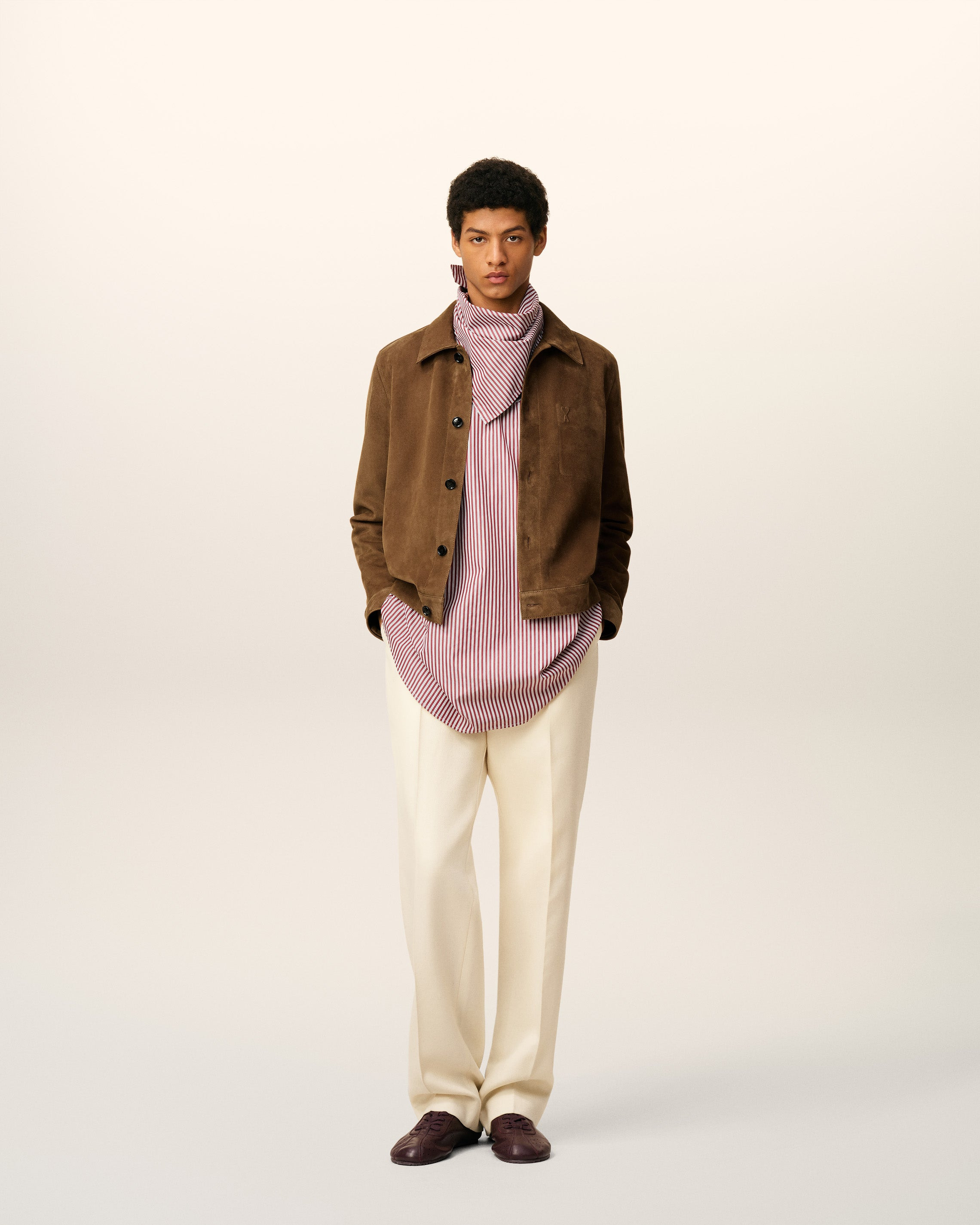 BROWN LEATHER BUTTONED AMI DE COEUR JACKET - 2