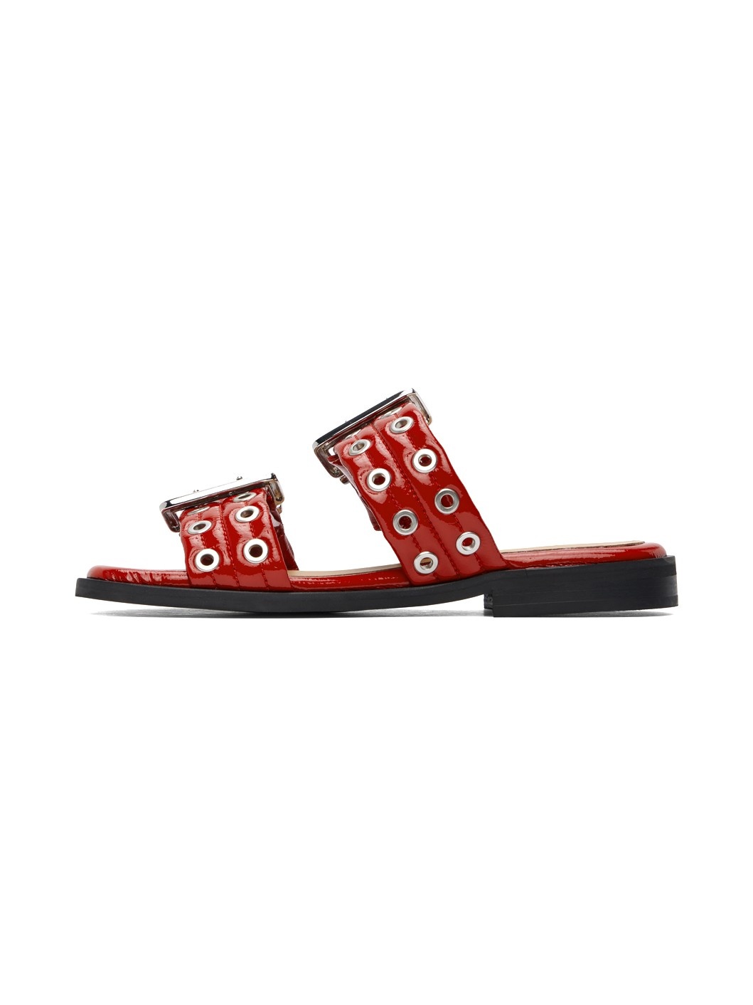 Red Feminine Buckle Two-Strap Sandals - 3
