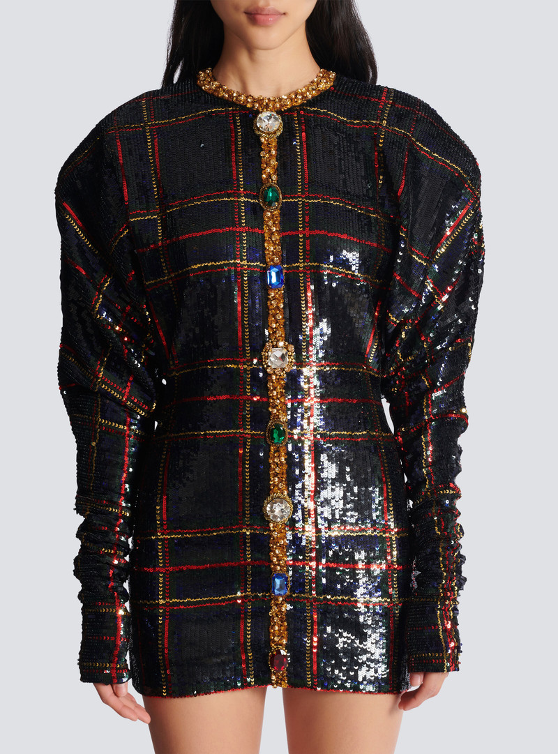 Short embroidered plaid dress 5