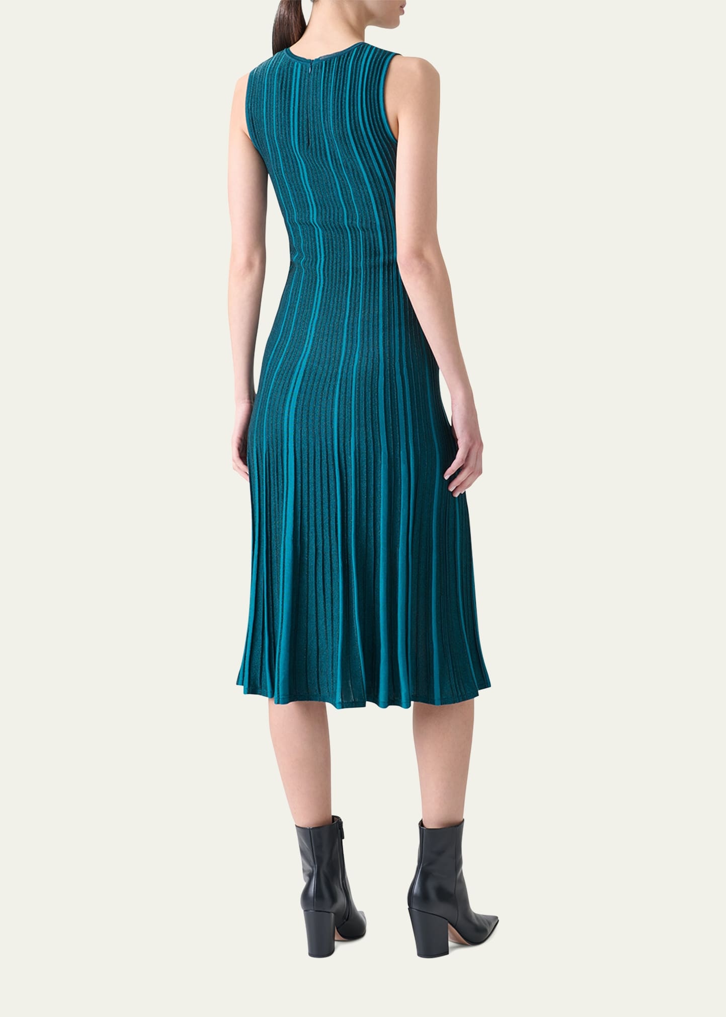 Metallic Silk Rib-Knit Midi Dress - 3
