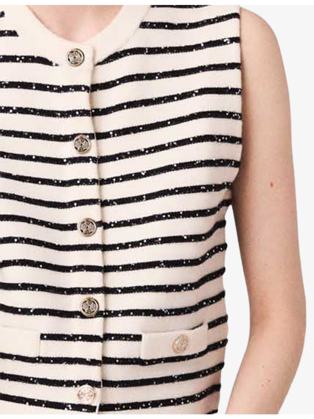 Striped Rhinestone-Embellished Knitted Top - 5