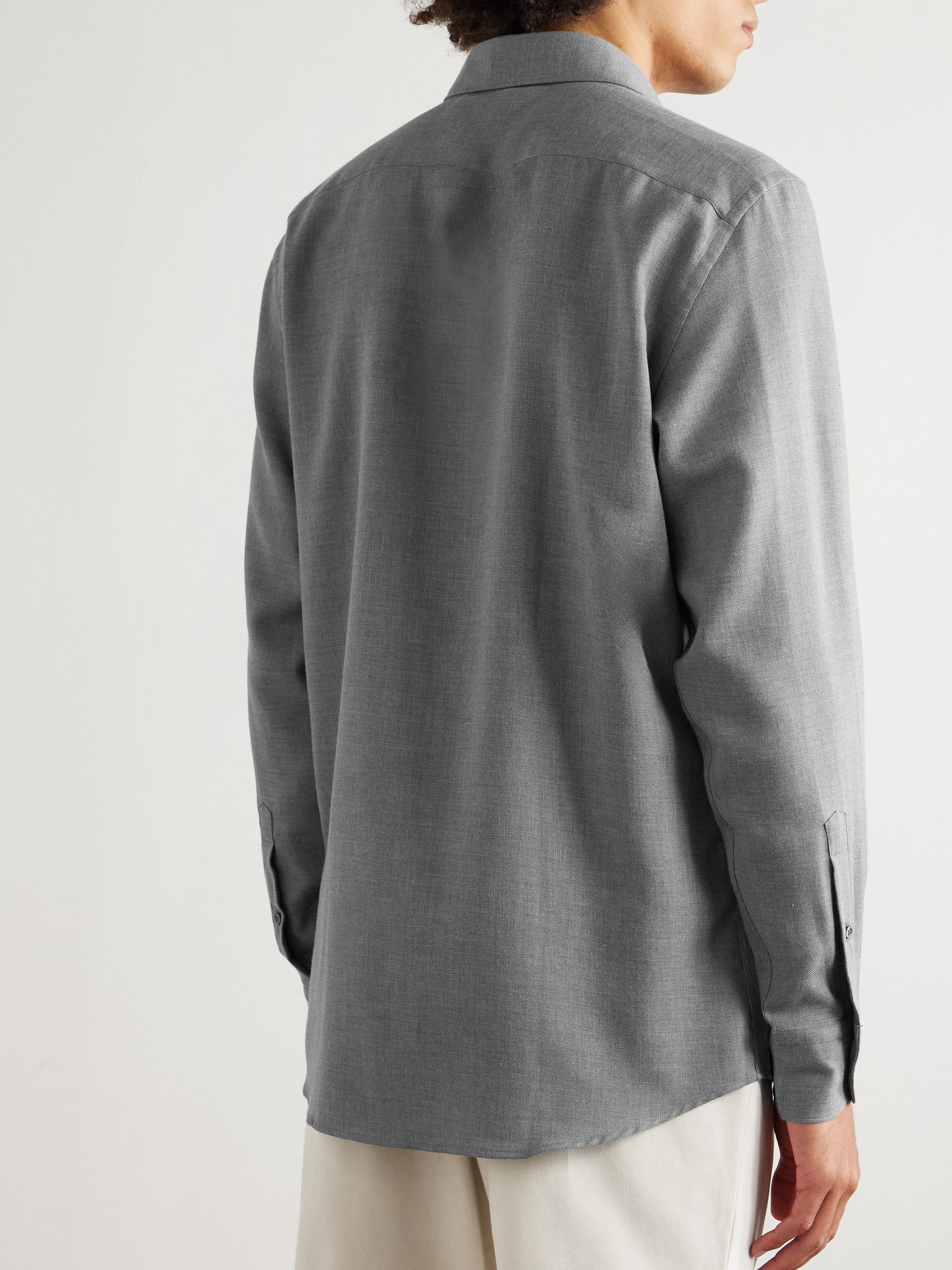 Cotton and Cashmere-Blend Twill Shirt Gray - 4