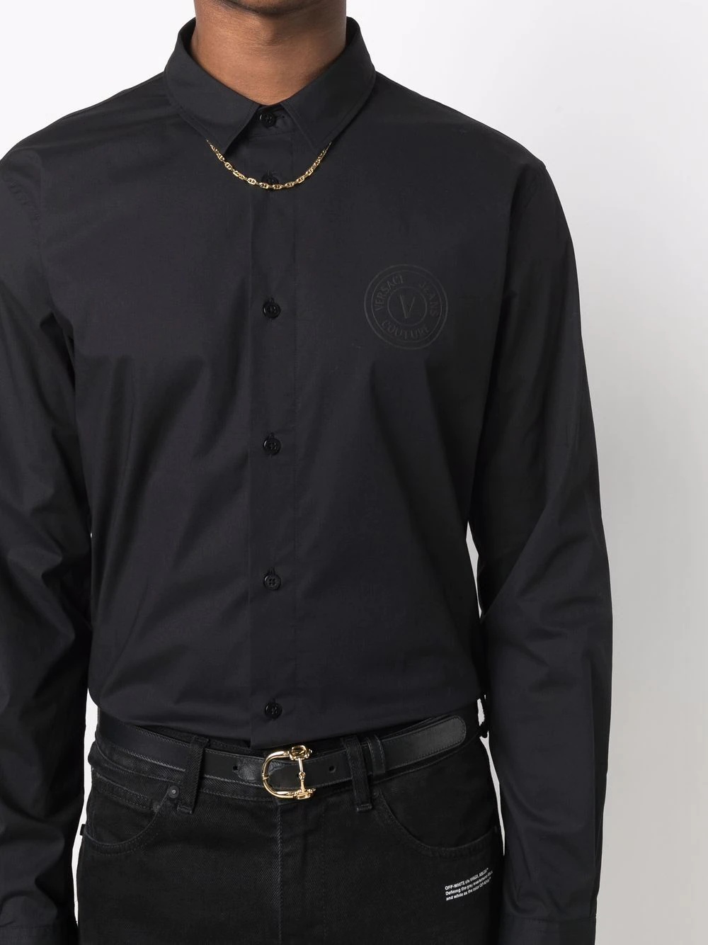 tonal logo button-up shirt - 5