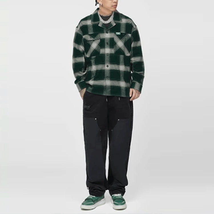 Li-Ning BADFIVE Sports Basketball Series Plaid Loose Casual Long Sleeves Shirt 'Dark Green' ASHR195- - 3