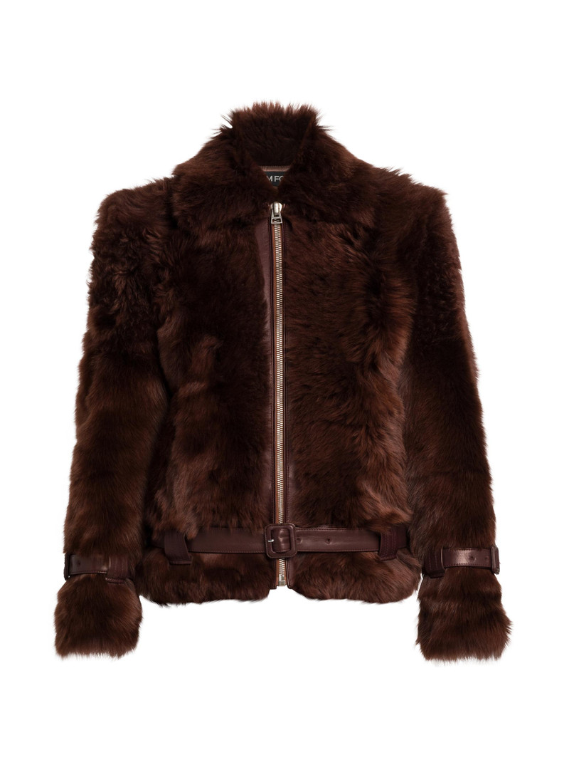 Women's Velour Shearling Zip Jacket - Wood 1