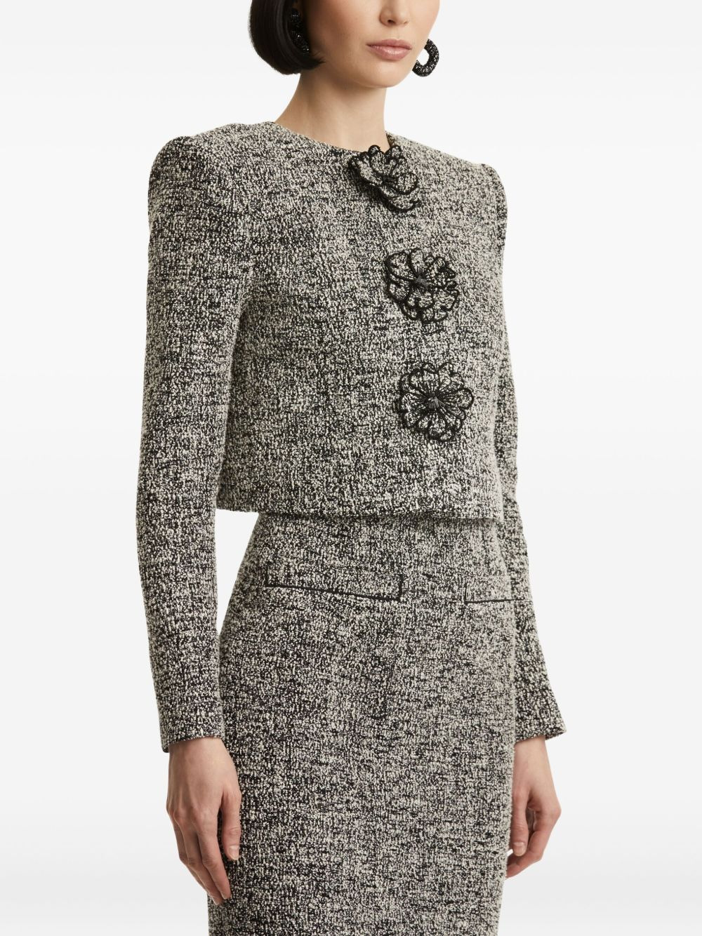 flower-embellished tweed jacket - 4