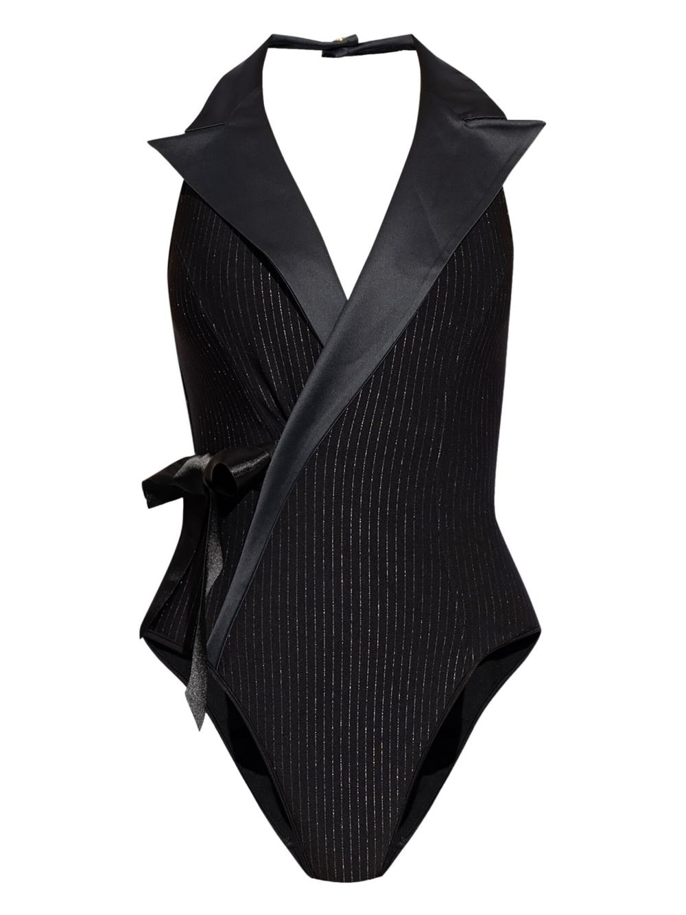 lapel detail metallic thread swimsuit - 1