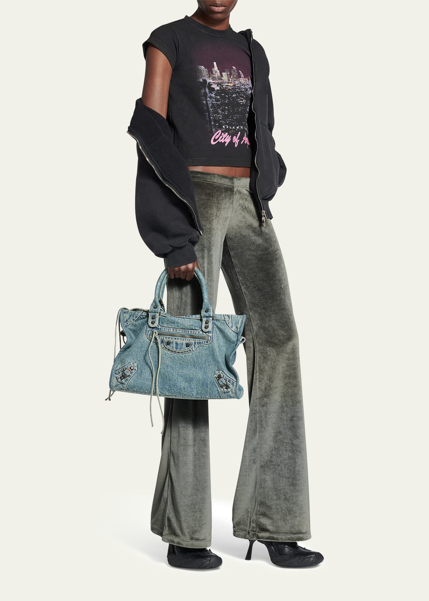 Le City Medium Washed Denim Shoulder Bag - 2