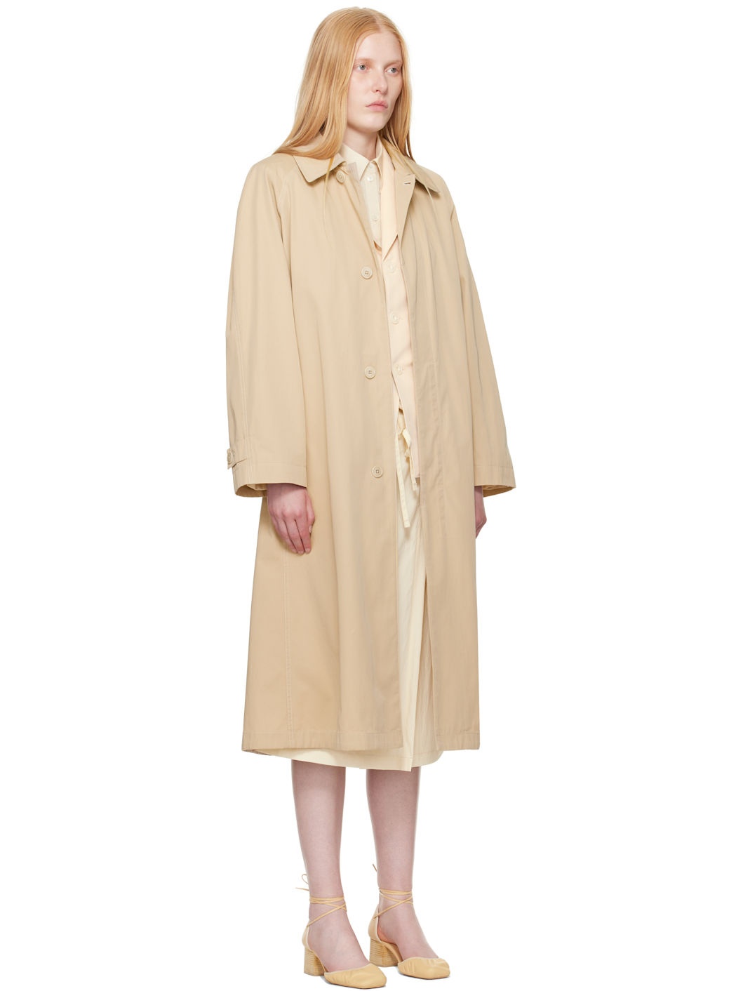 Beige Compact Cotton Twill Overcoat - 2