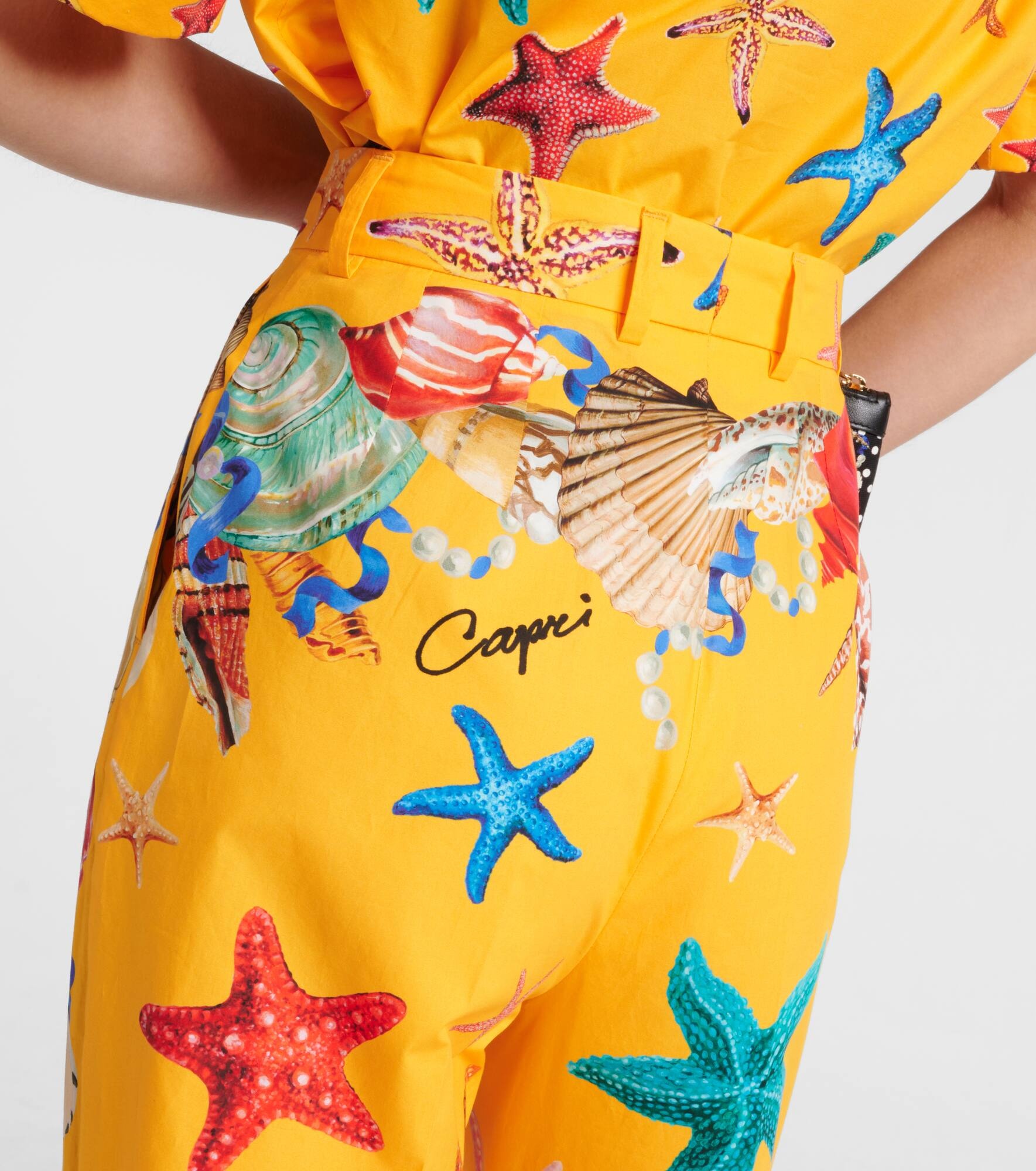Capri printed high-rise cotton tapered pants - 6