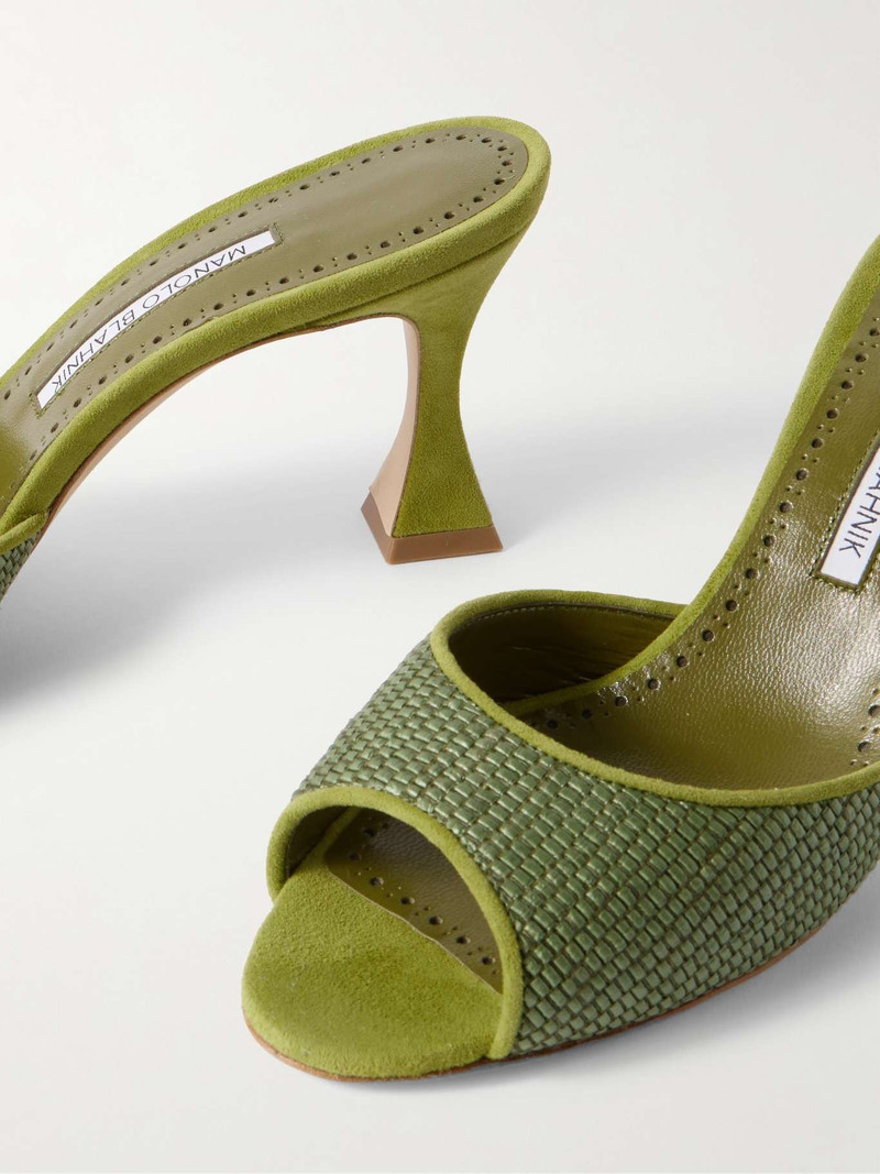 Jadara 70 suede-trimmed raffia sandals Army green 4