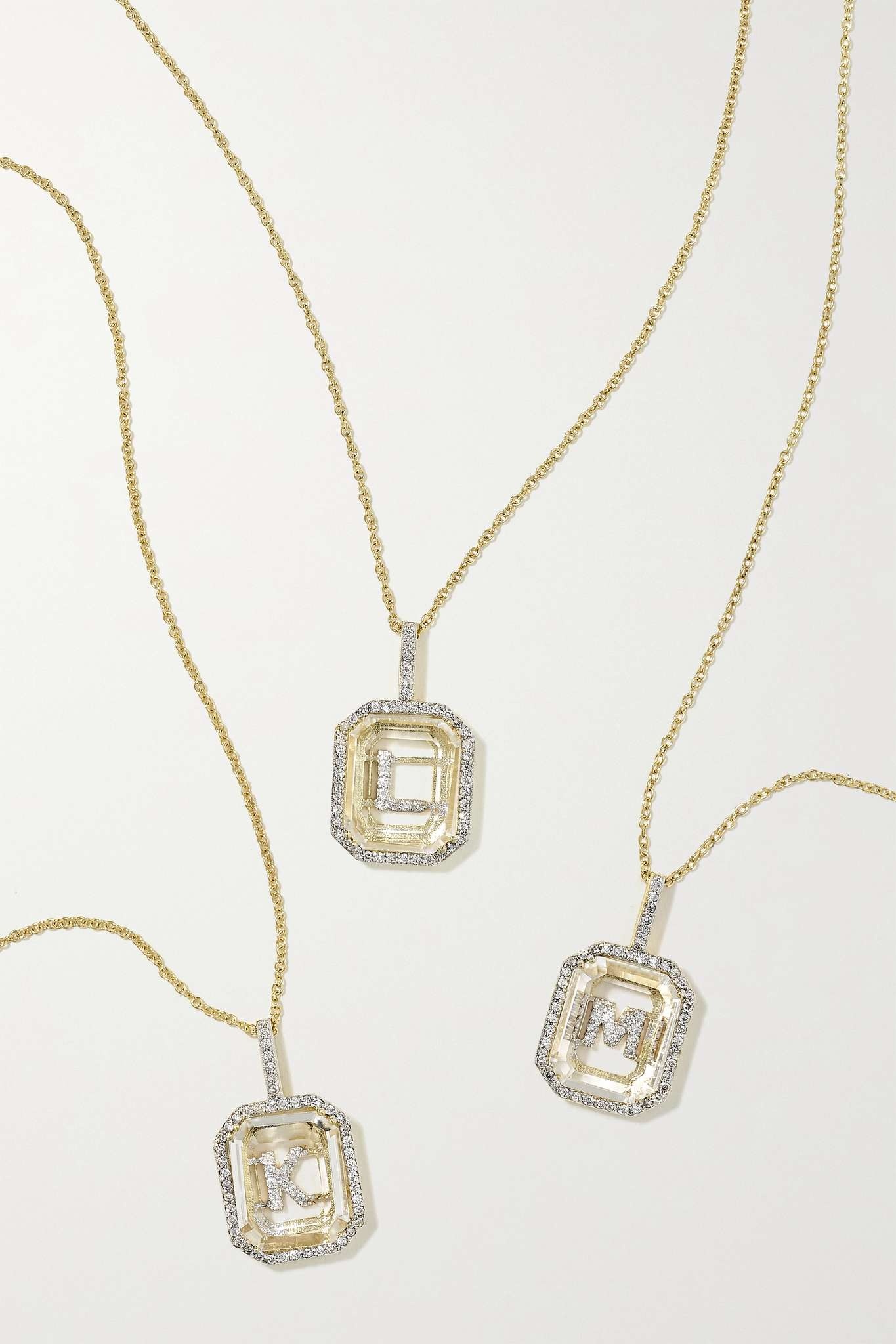 Initial 14-karat gold, quartz and diamond necklace - 1