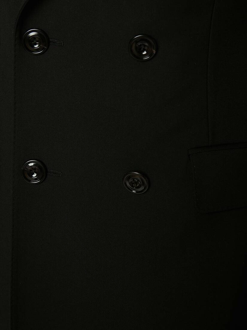 Double-breasted Wool Gabardine Coat in Black - 6