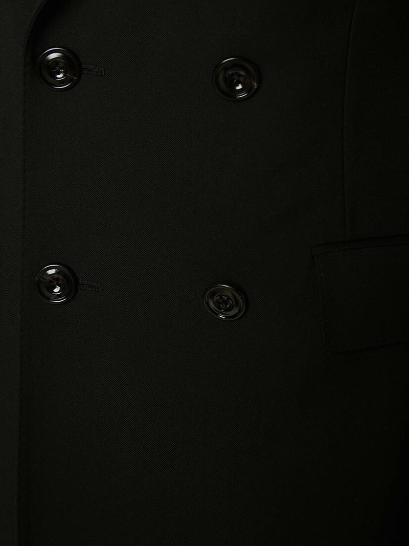 Double-breasted Wool Gabardine Coat in Black 6