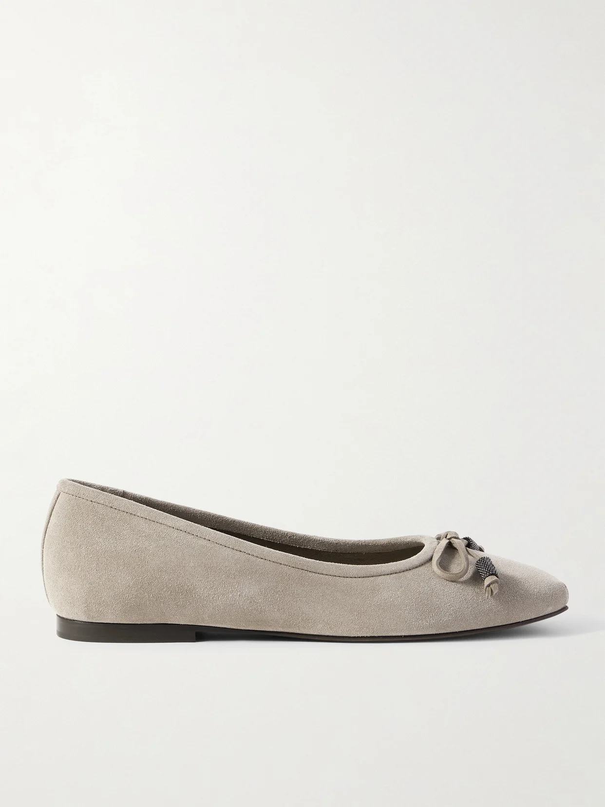 Bead-embellished Suede Ballet Flats - 1