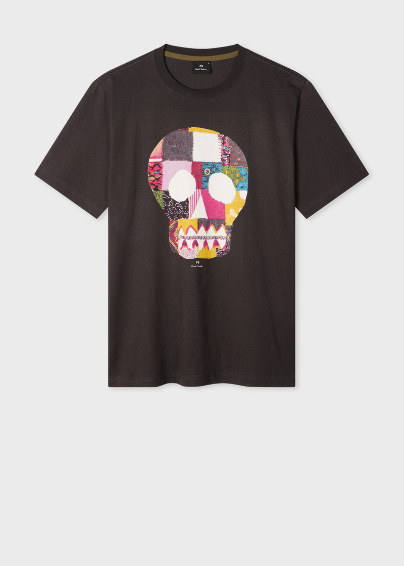 Charcoal Grey 'Fabric Skull' Print T-Shirt 1