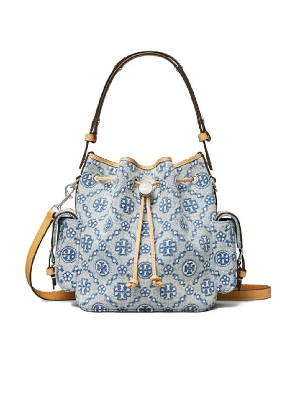 T Monogram Denim Bucket Bag with Pockets - 1