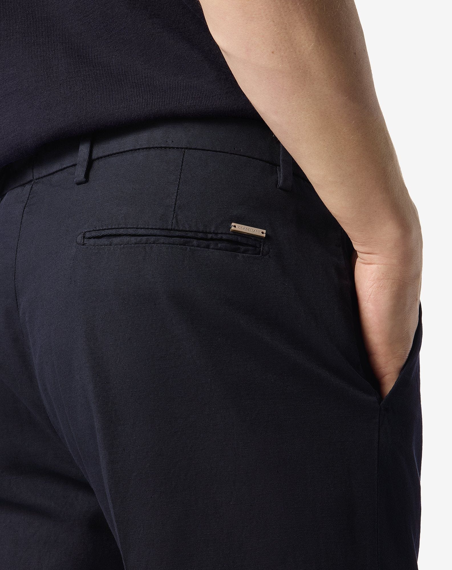 Navy blue stretch cotton and linen chinos - 5
