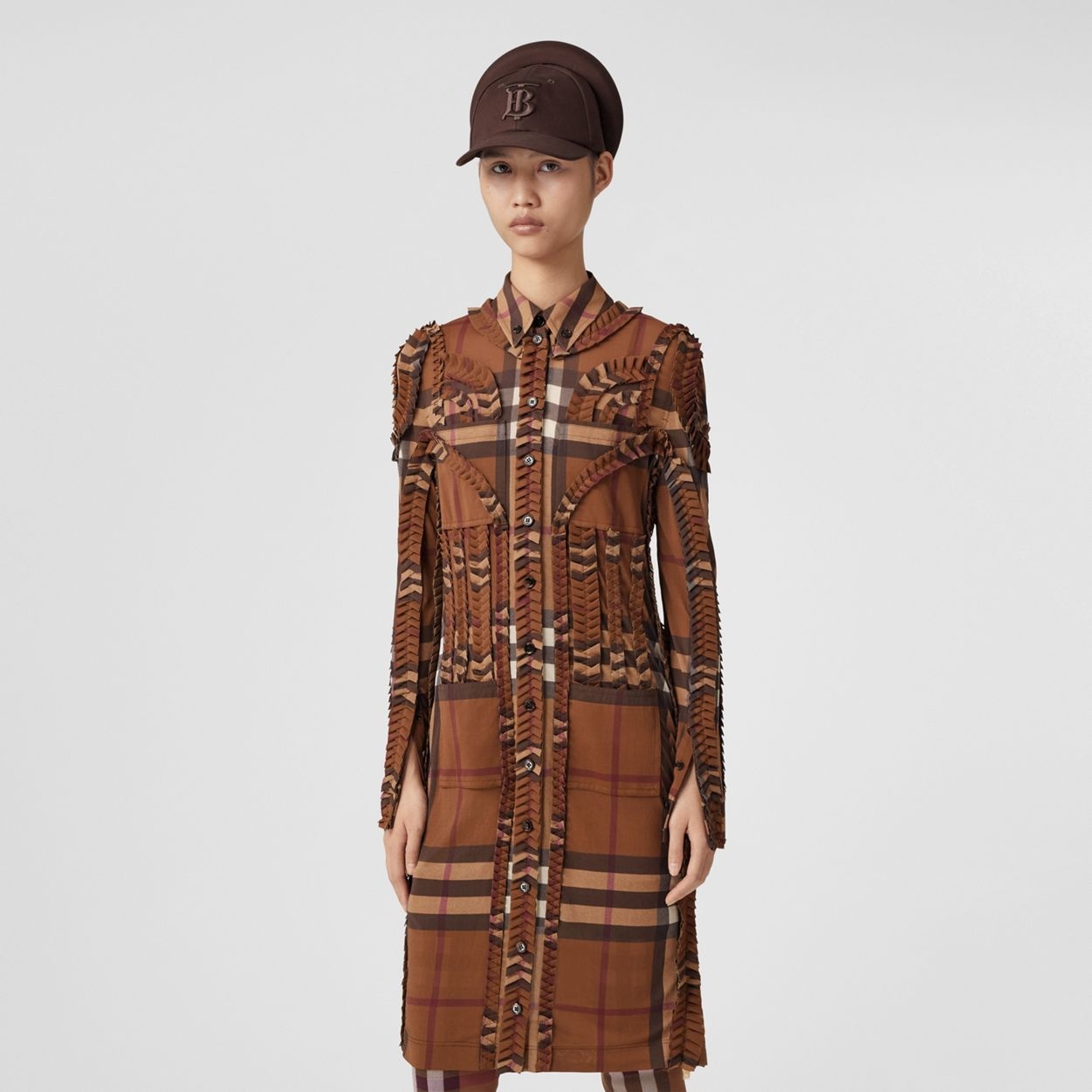 Pleated Check Stretch Jersey Shirt Dress - 5