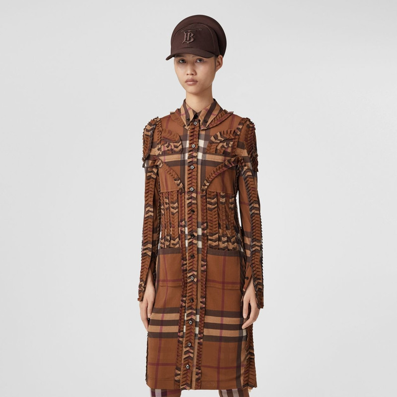 Pleated Check Stretch Jersey Shirt Dress 5