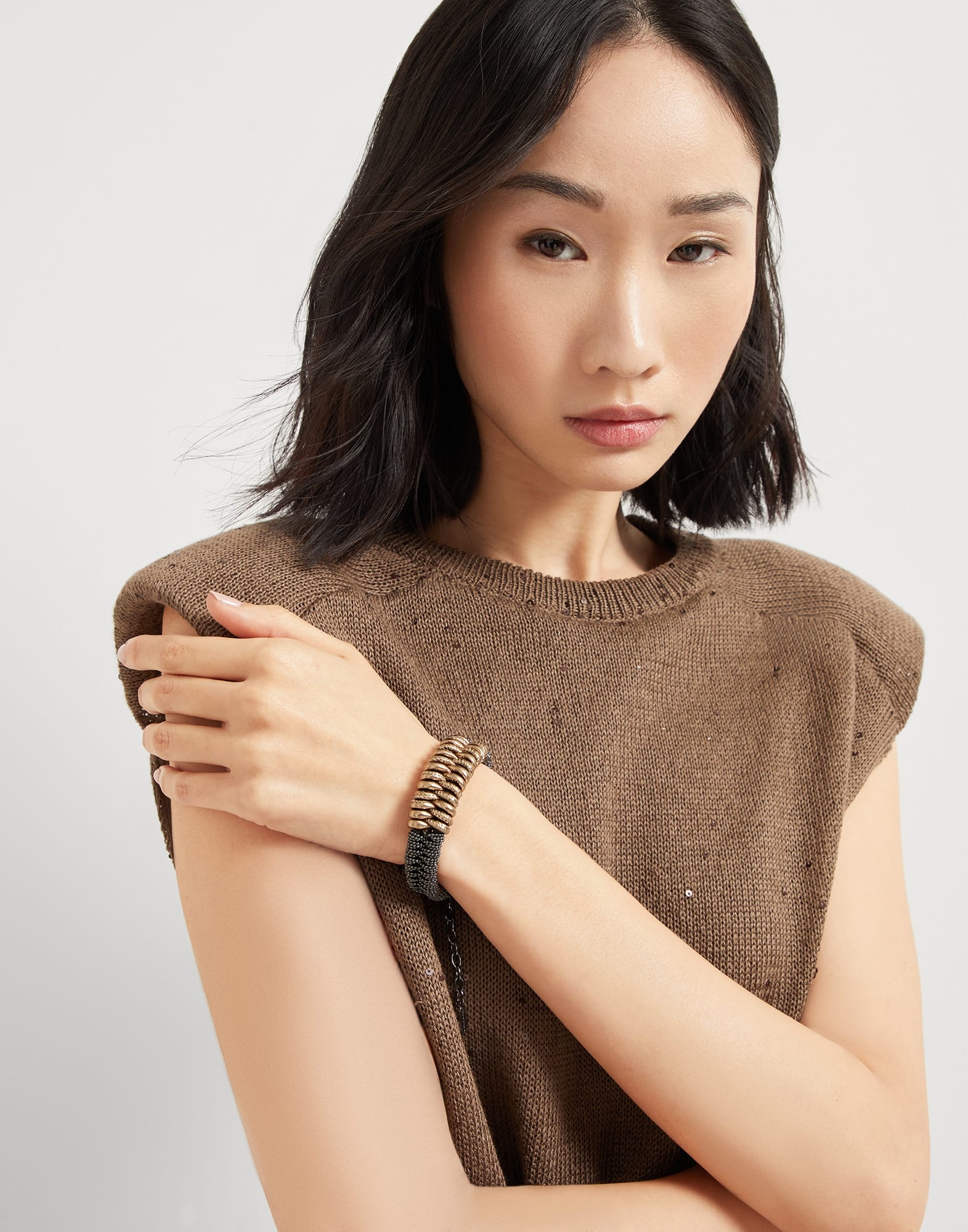 Lamé calfskin and monili braided bracelet - 3