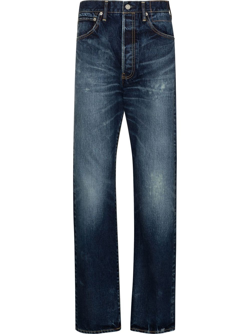 distressed straight-leg denim jeans - 1