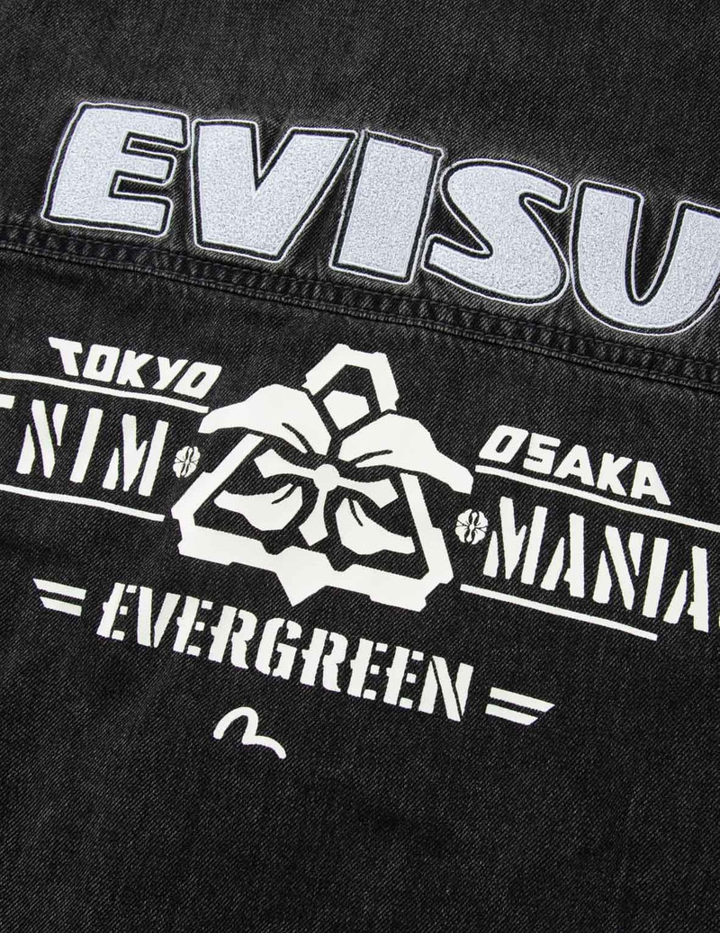 KAMON PRINT AND LOGO EMBROIDERY LOOSE FIT DENIM SHIRT 11