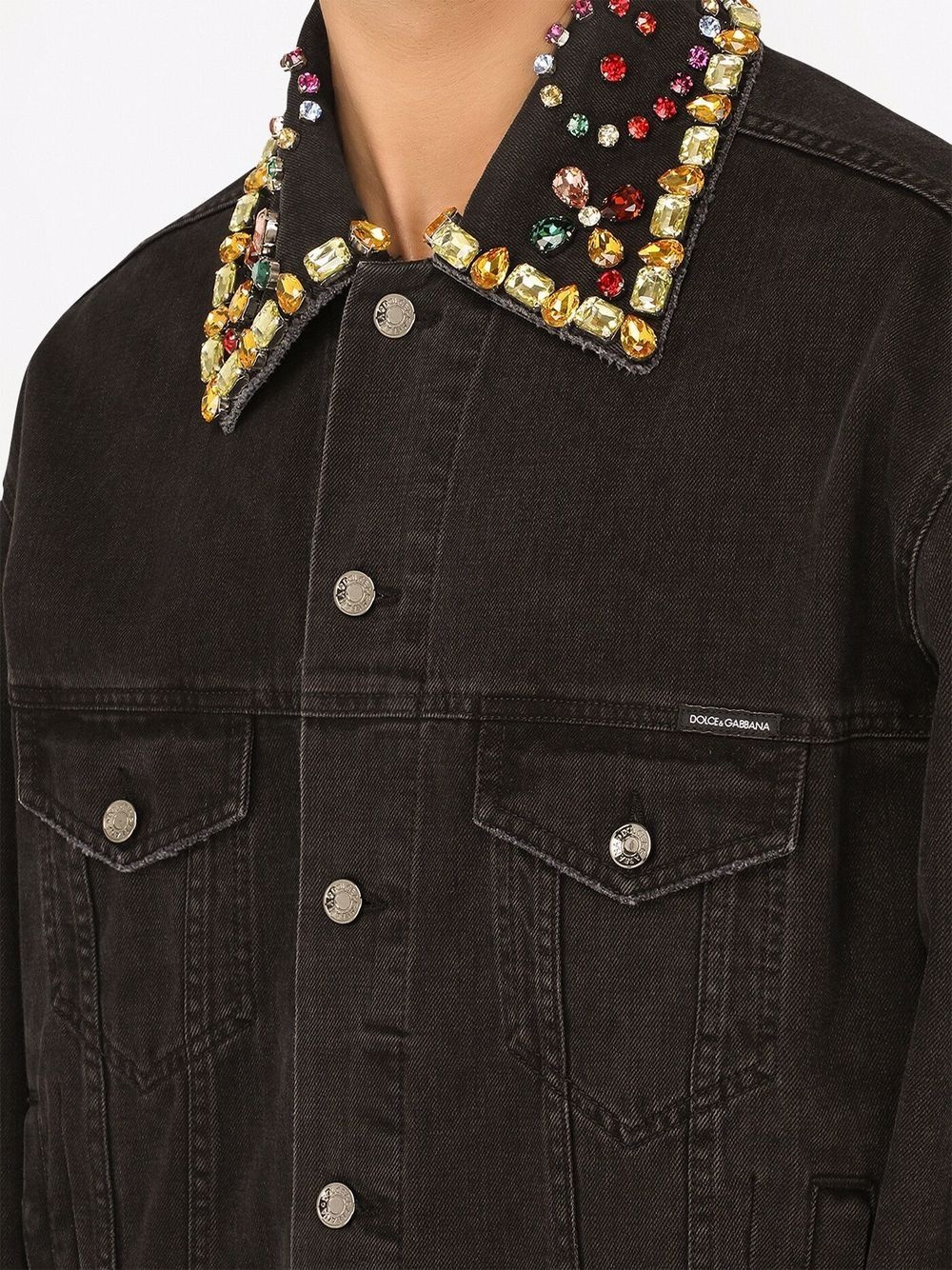 gemstone-embellished denim jacket - 5