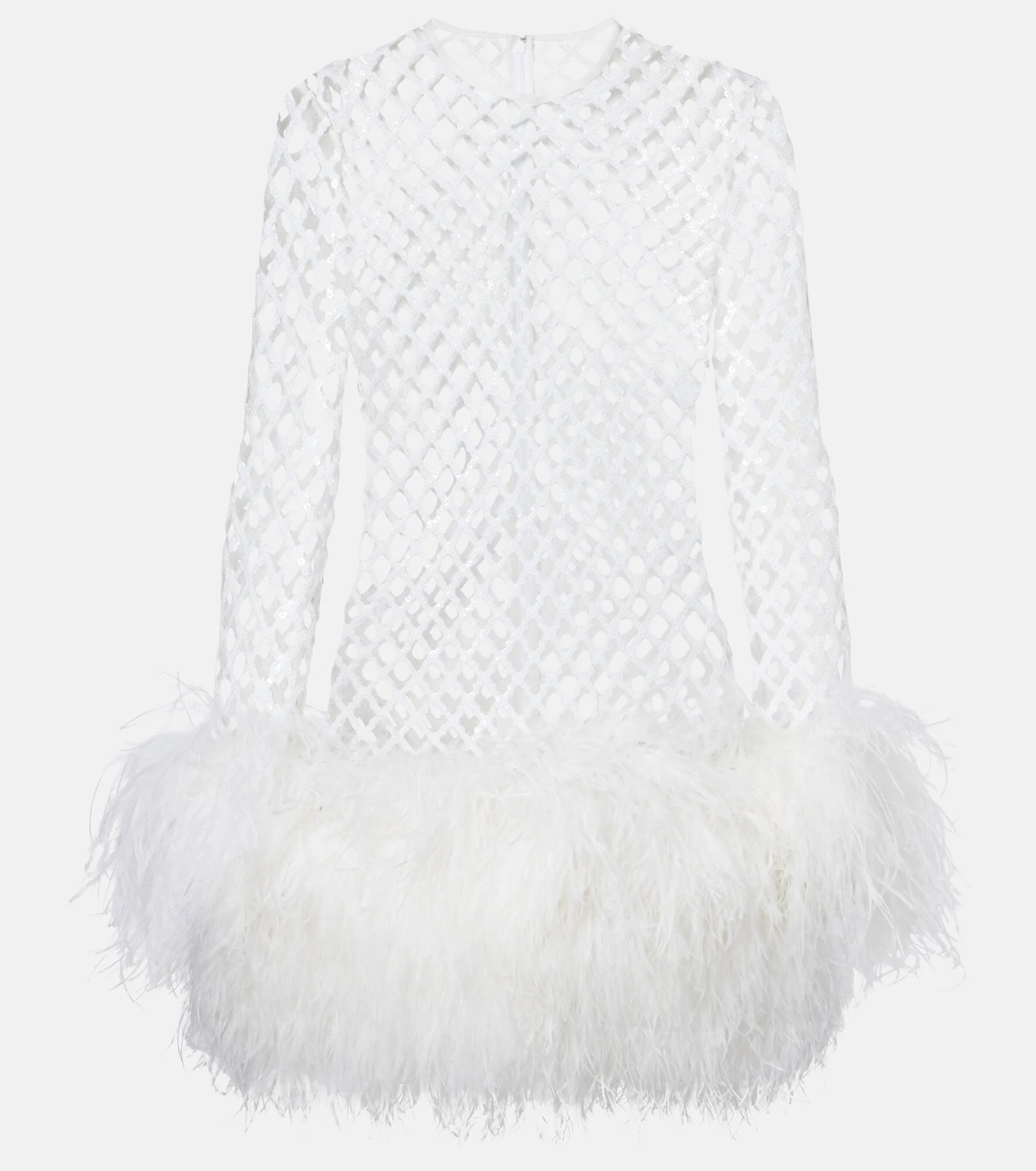 Feather-trimmed sequined minidress - 1