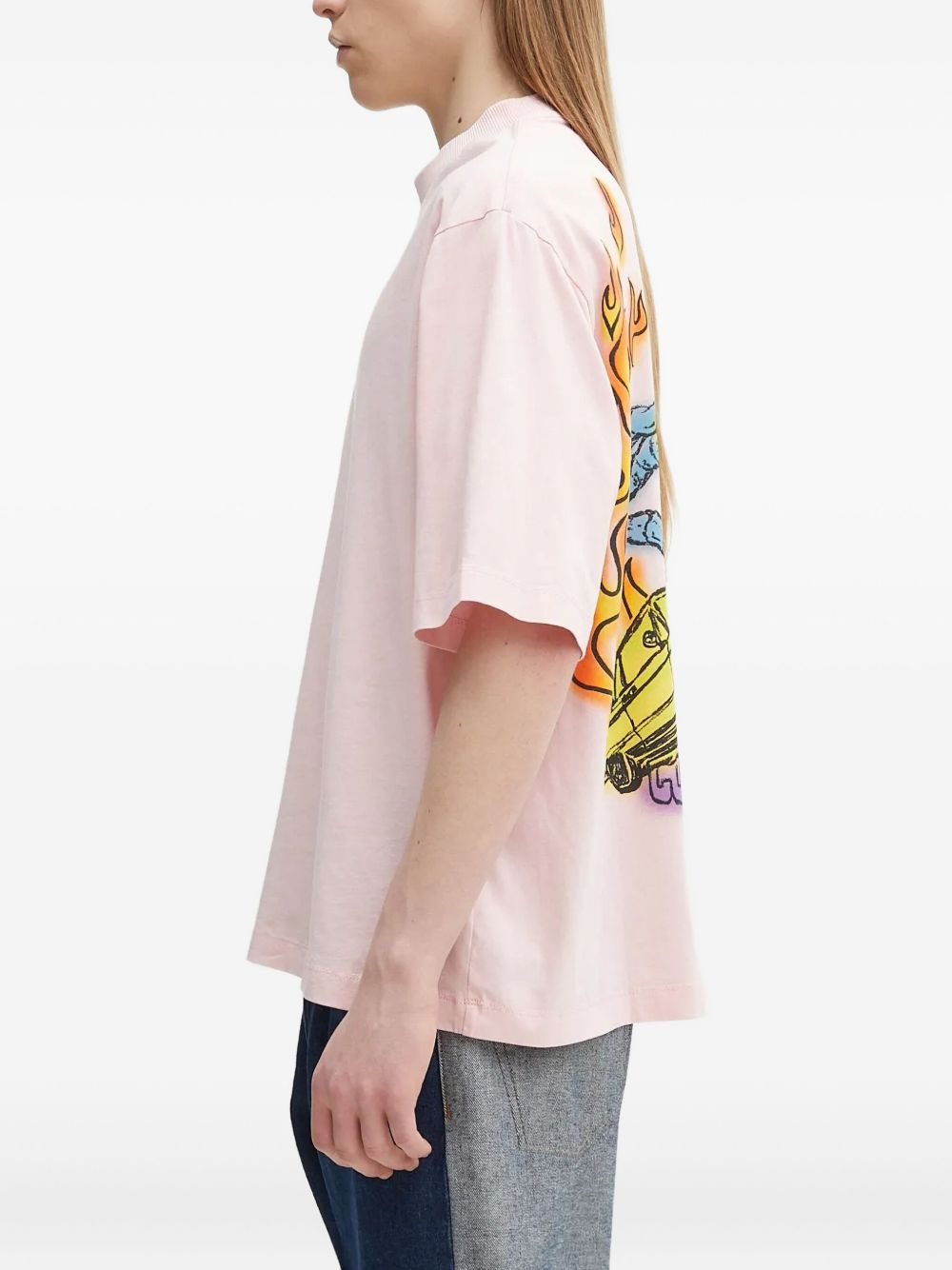 flame-print car-graphic T-shirt - 3