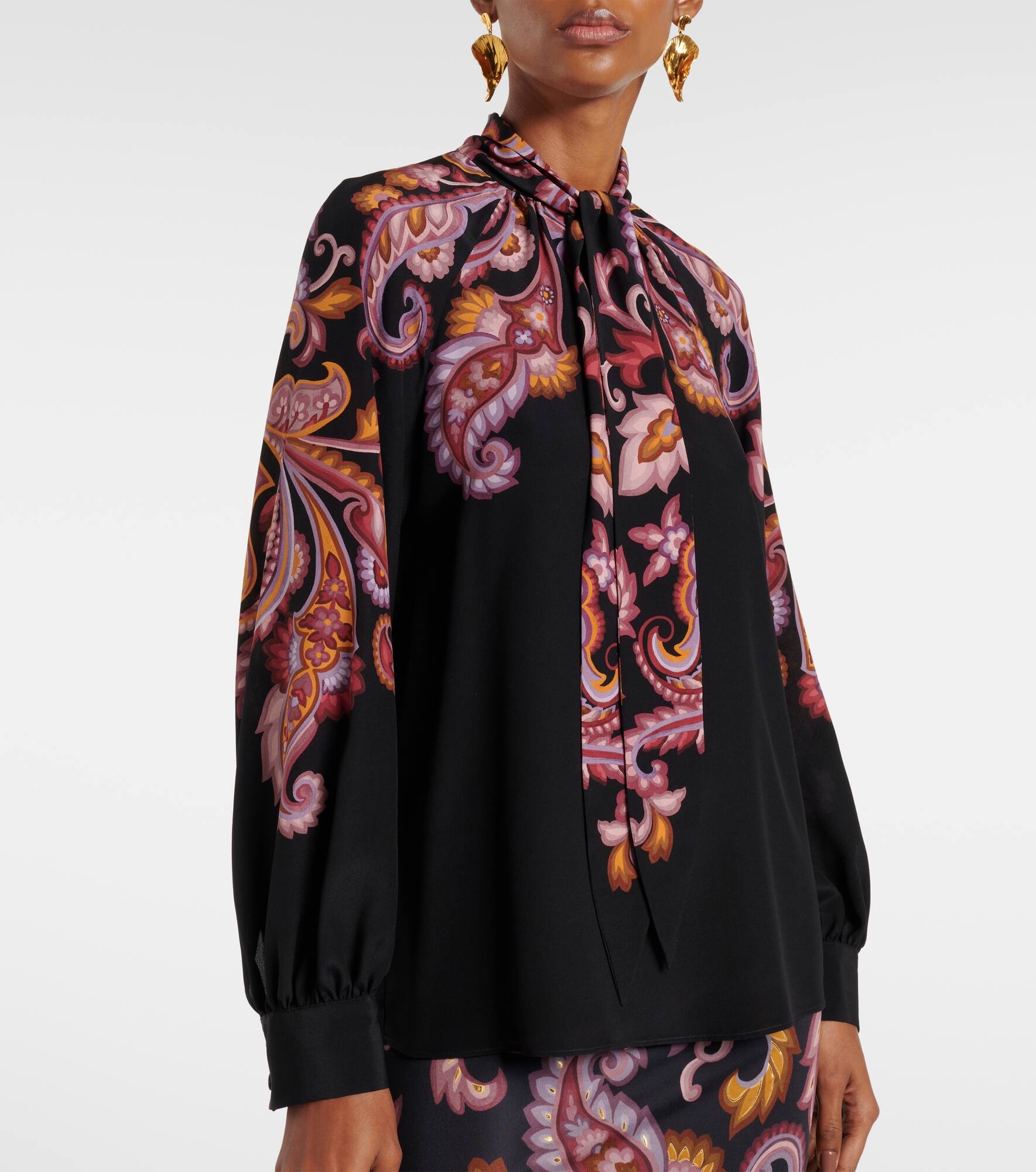 Paisley tie-neck silk blouse - 5