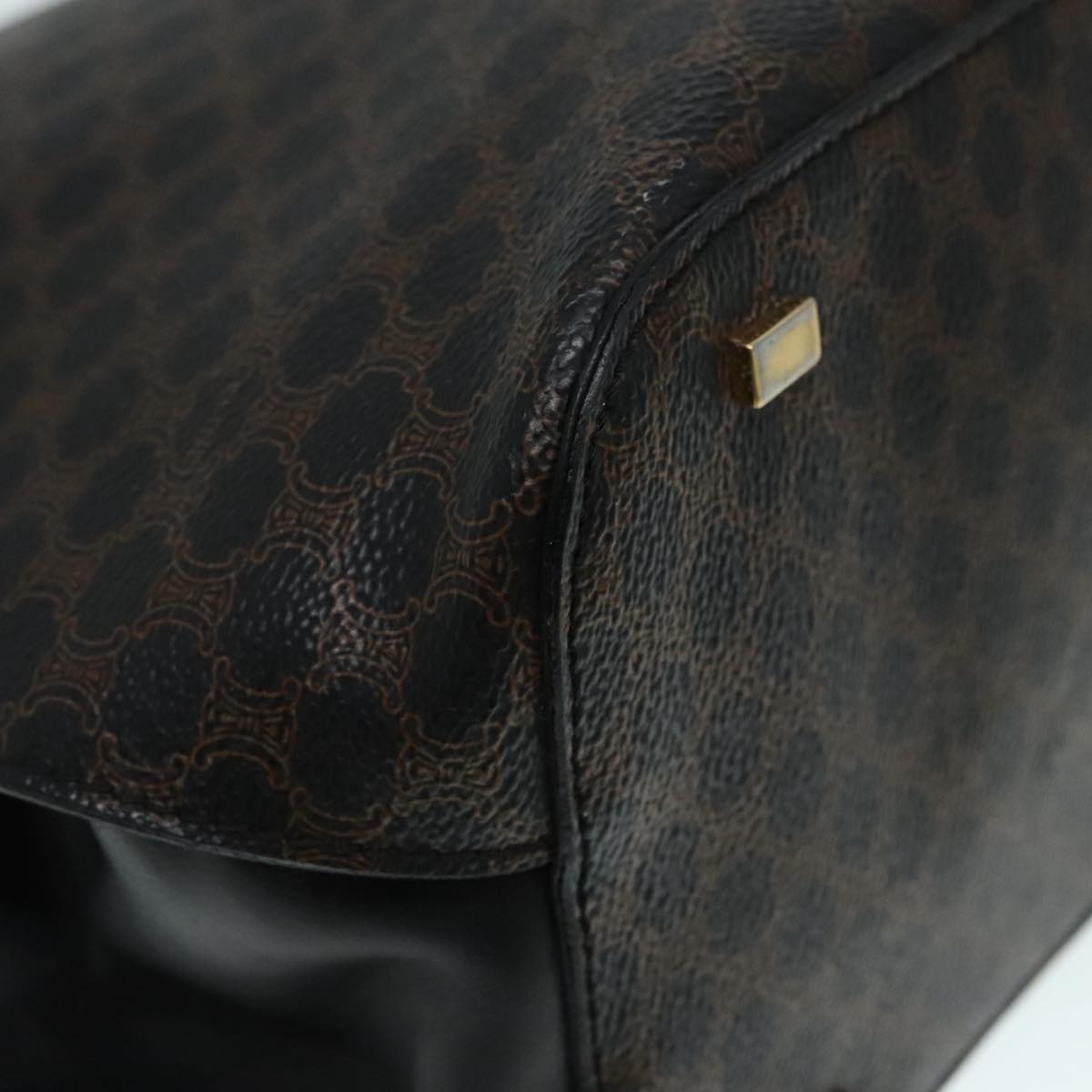 CELINE Macadam Canvas Hand Bag Pvc Leather Black Gold - 9